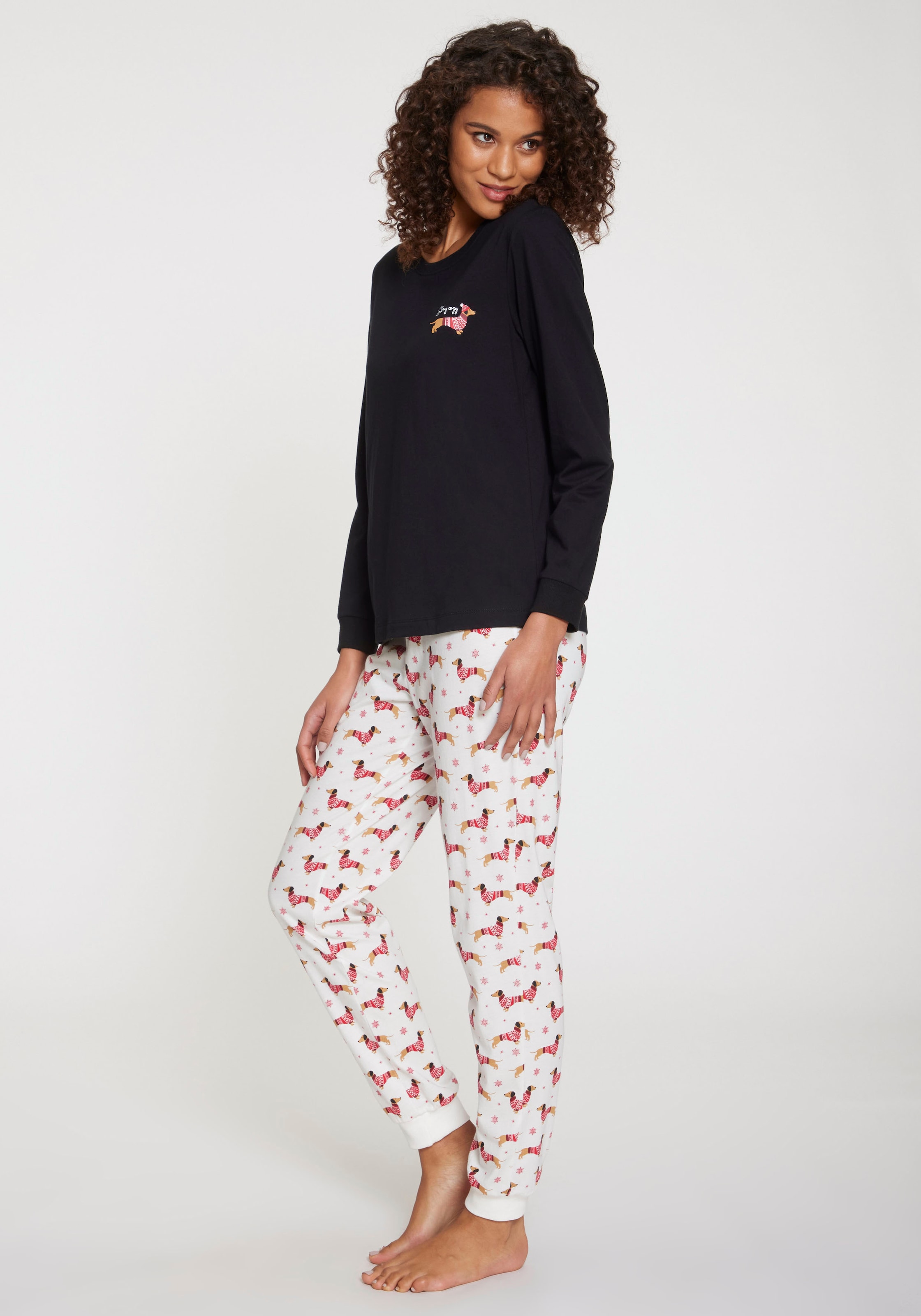 LASCANA Pyjama, (Set, 2 tlg.), mit süßem Dackel-Motiv