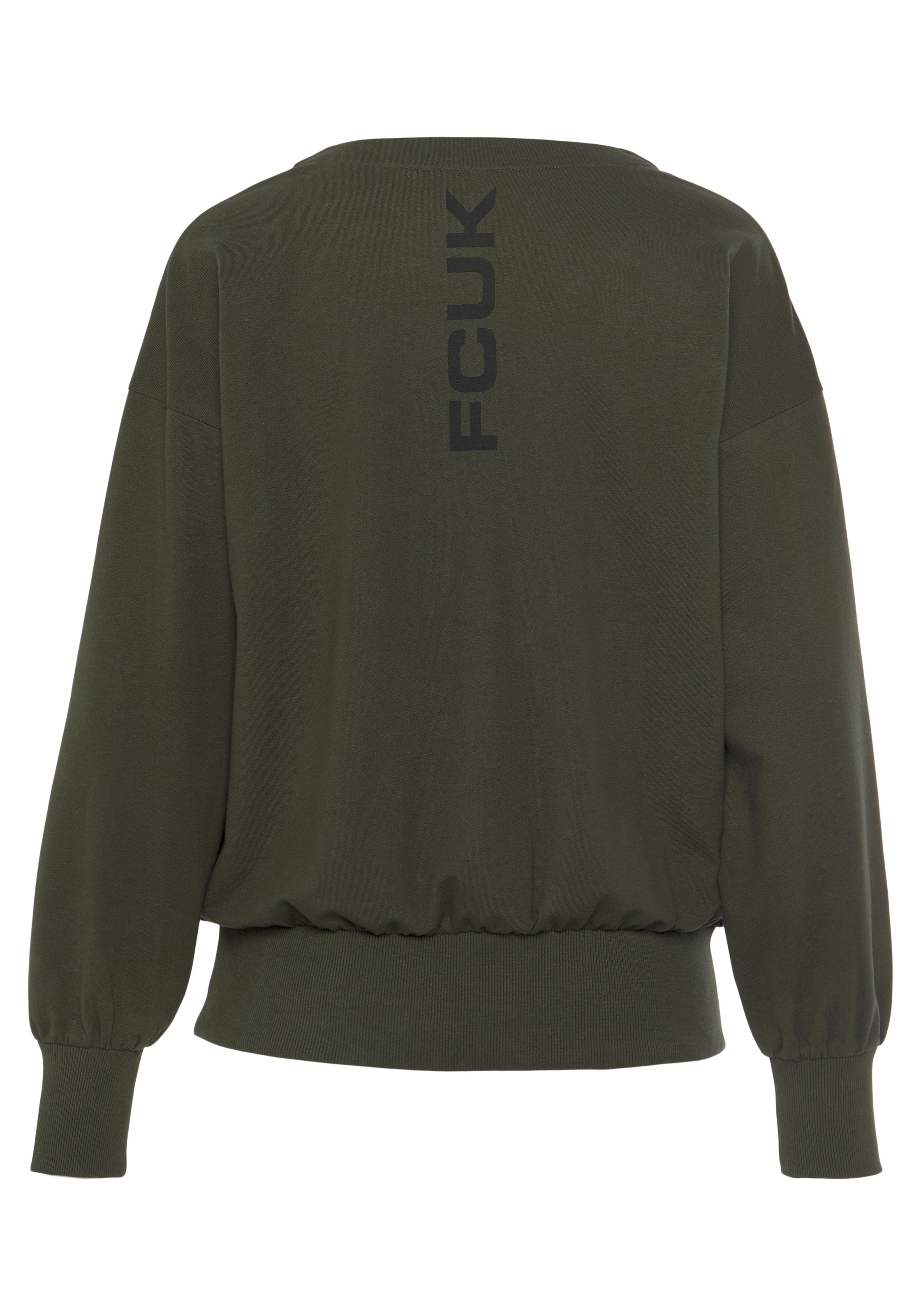 FCUK Sweatshirt, (1 tlg.), Sweatshirt mit V-Ausschnitt und großen Rückenprint, Loungeanzug