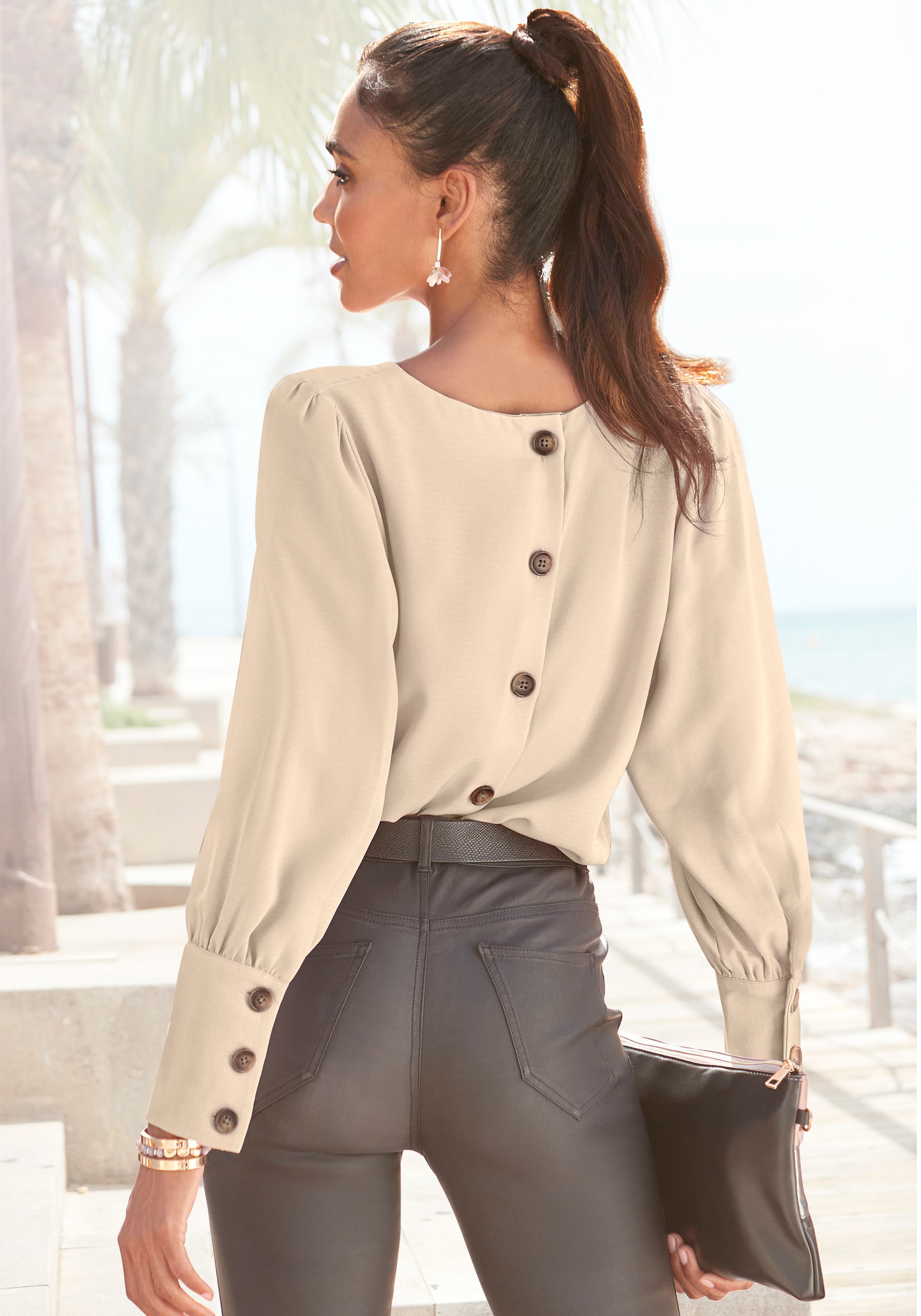 LASCANA Langarmbluse mit Knopfleiste hinten, elegante Damenbluse, Business-Look