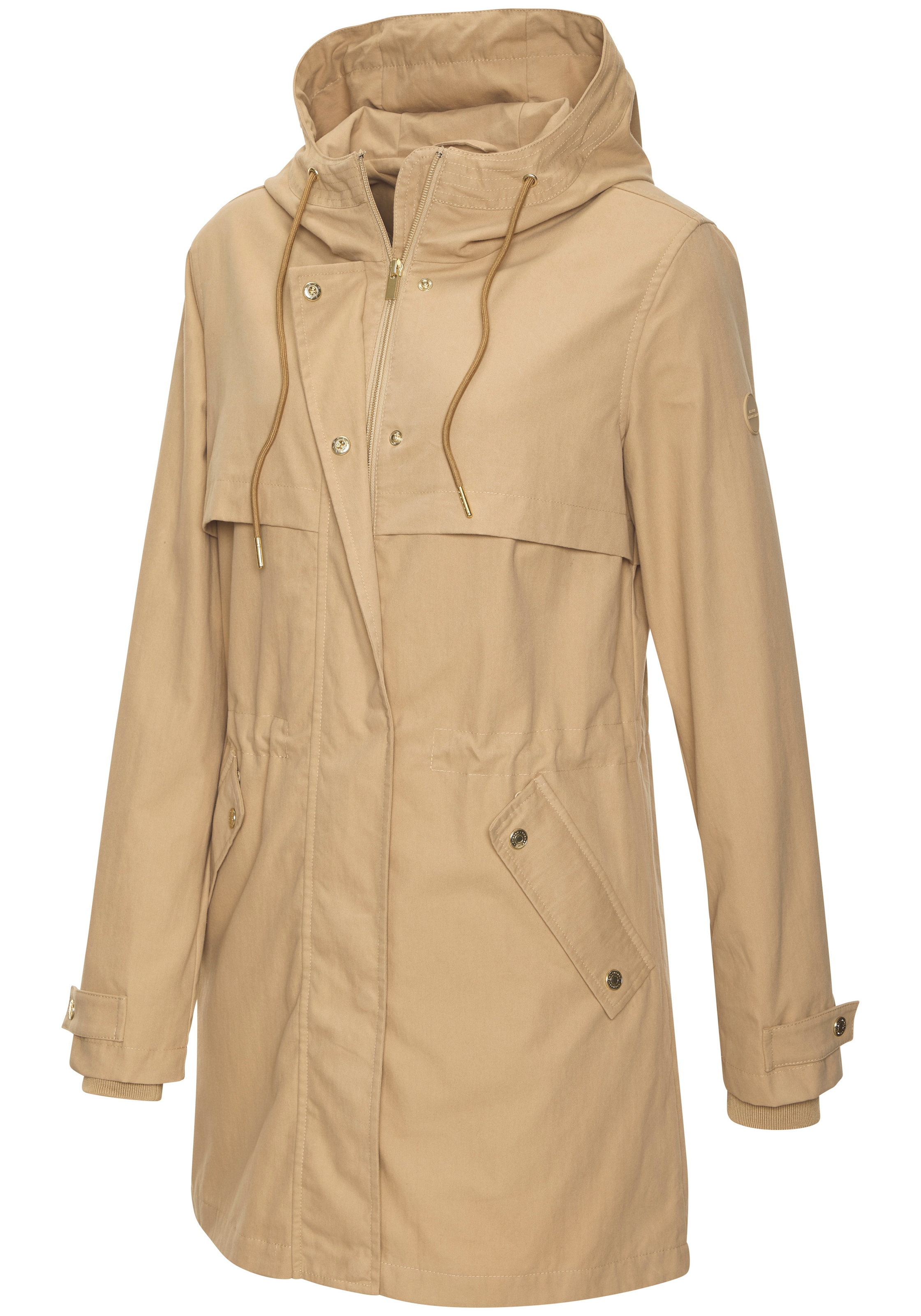 French Connection Outdoorjacke mit Kapuze Saumschlitz mit Druckknöpfen auf der Rückseite