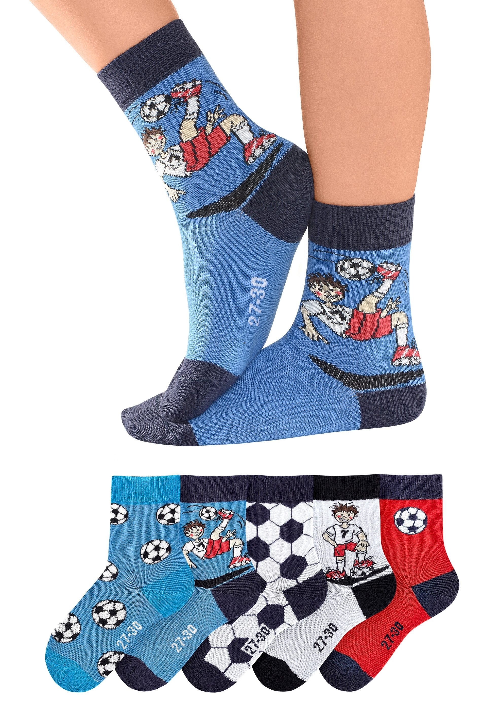 H.I.S Socken »"Fußballsocken, Kinder Fußballsocken, WM Socken"« Packung, 5 Stk. tlg. mit lustigen Fußballmotiven