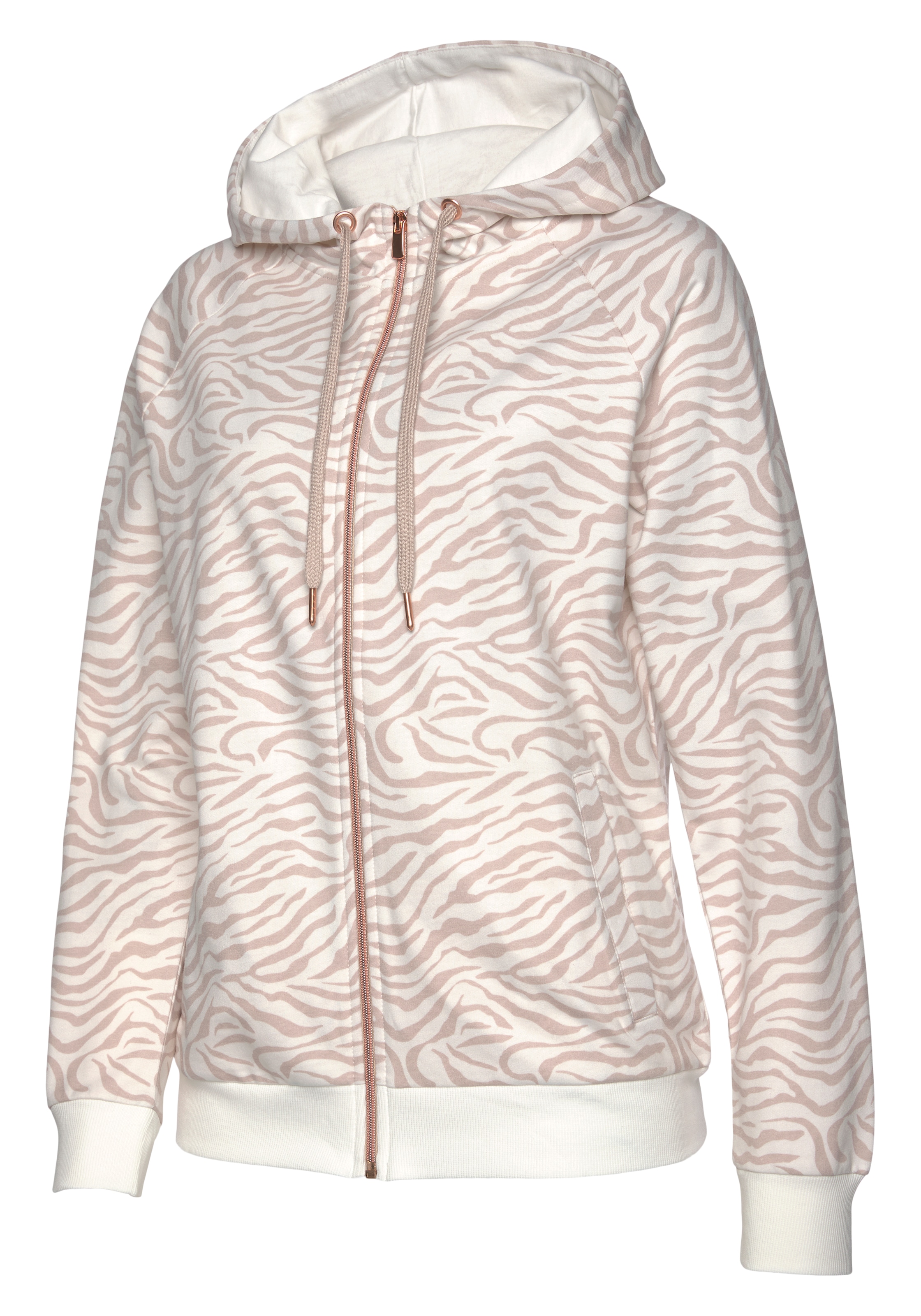 LASCANA Kapuzensweatjacke, Sweatshirtjacke mit Details in Roségold, Loungewear