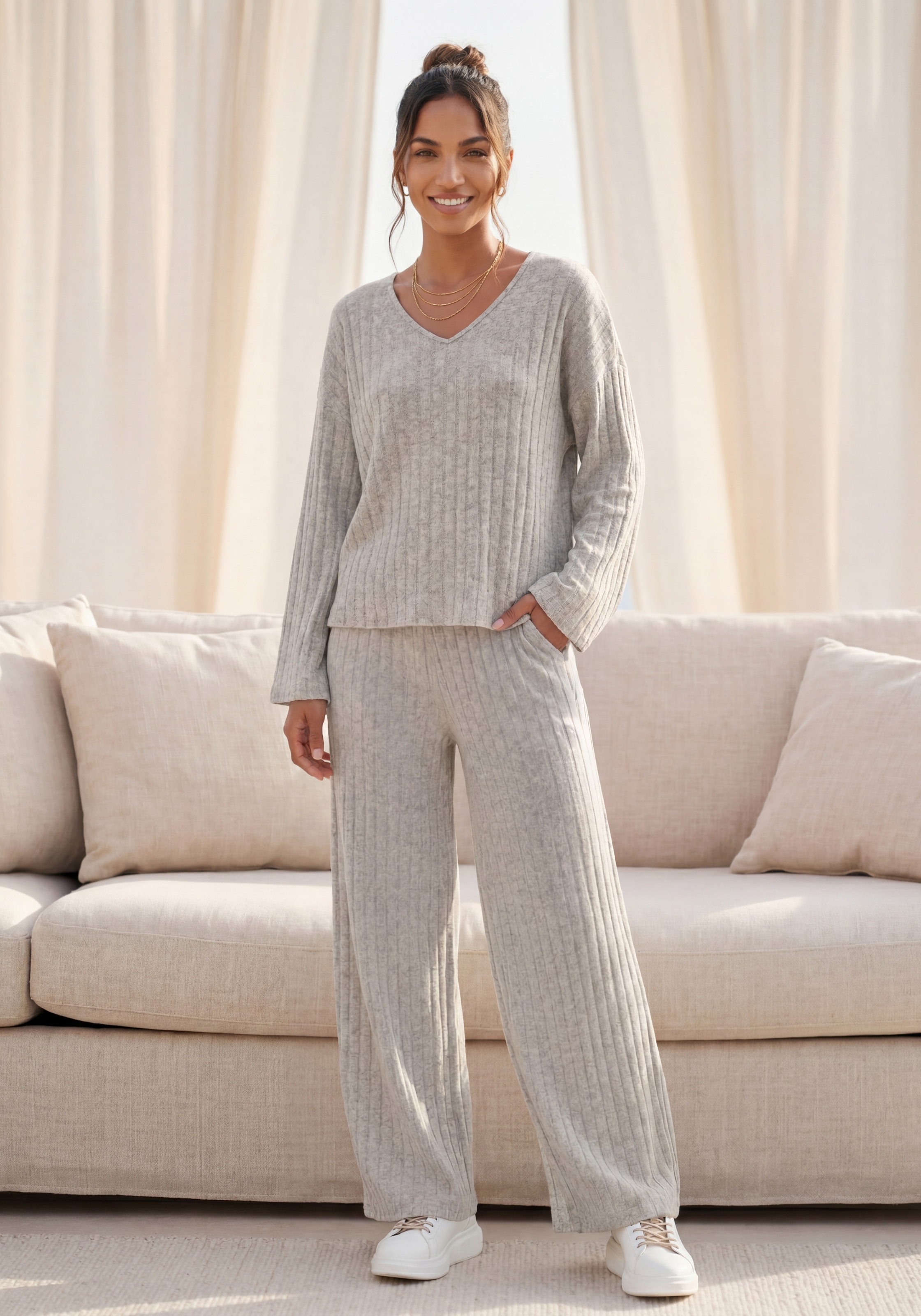 Vivance Schlupfhose »aus kuscheliger Rippware mit flauschigem Griff«  Relaxhose aus Rippstoff, bequeme Loungehose, lässige Jerseyhose