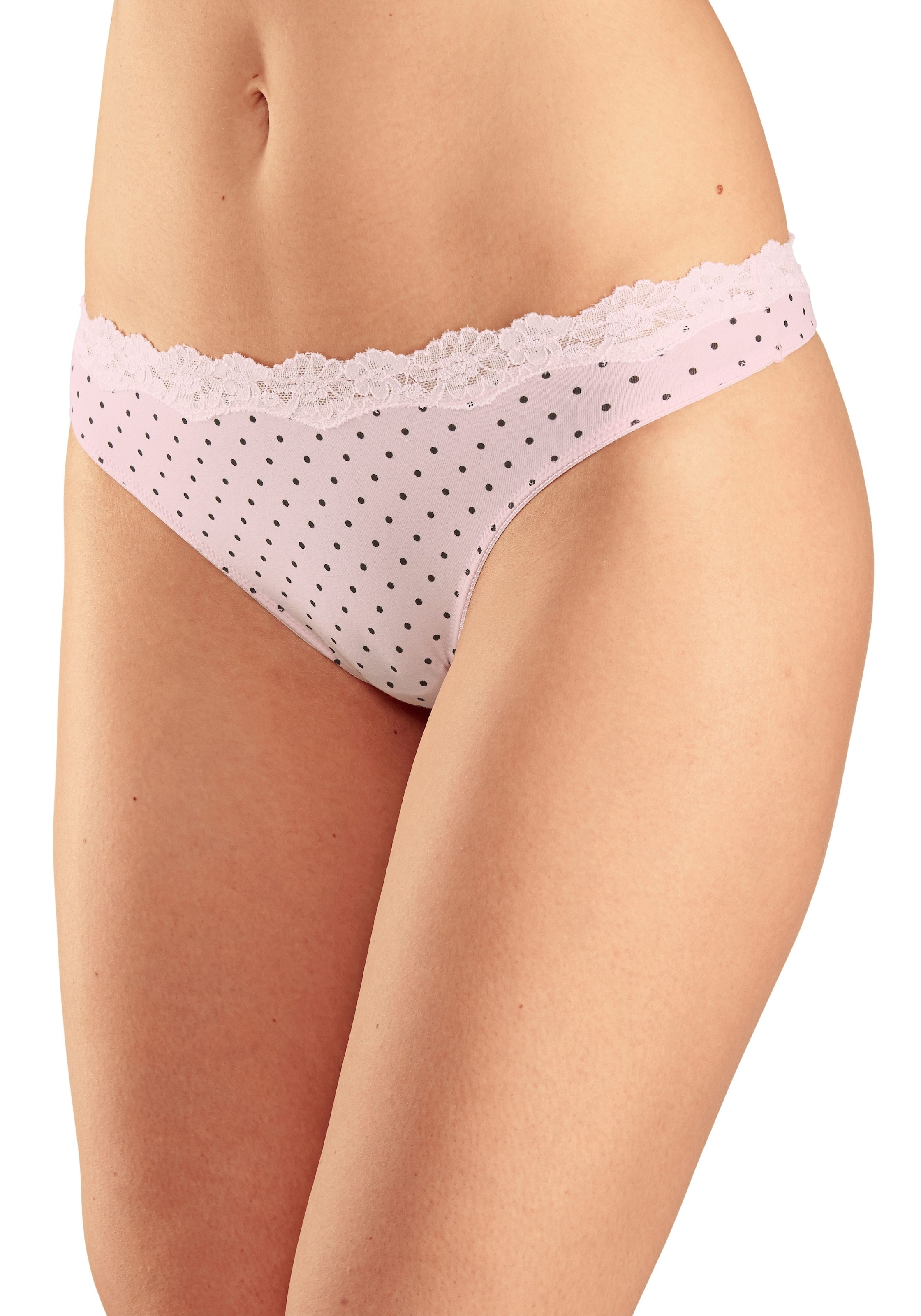 LASCANA String 3er-Pack,  aus elastischer Baumwolle mit zarter Spitze