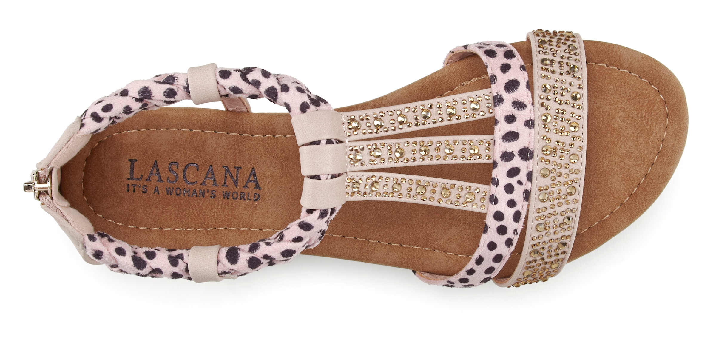LASCANA Sandale »Sommerschuh«, Sandalette, Sommerschuh mit Verzierung und kleinem Keilabsatz VEGAN