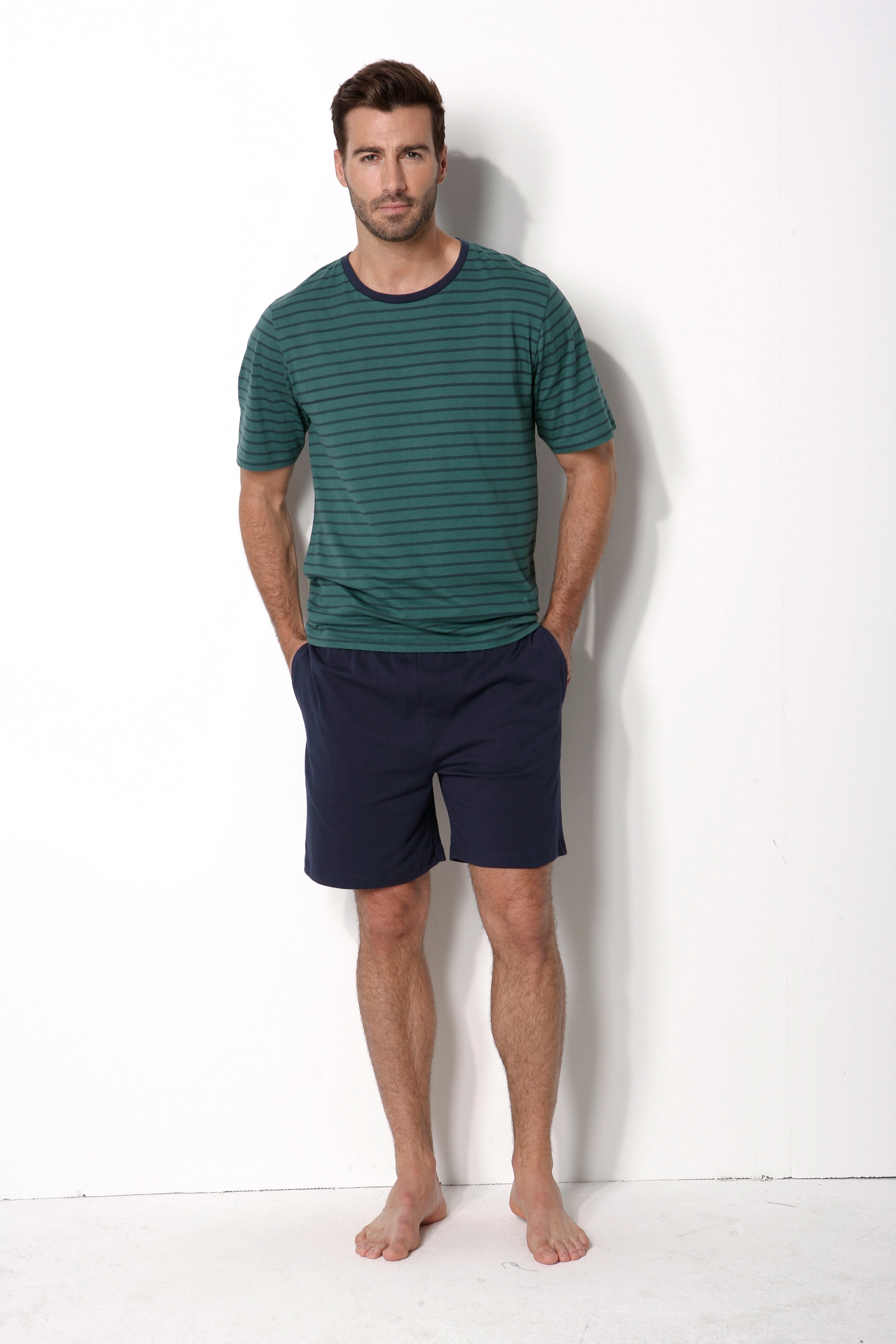 le jogger® Pyjama, (4 tlg., 2 Stück), Schlafanzug im Streifendesign