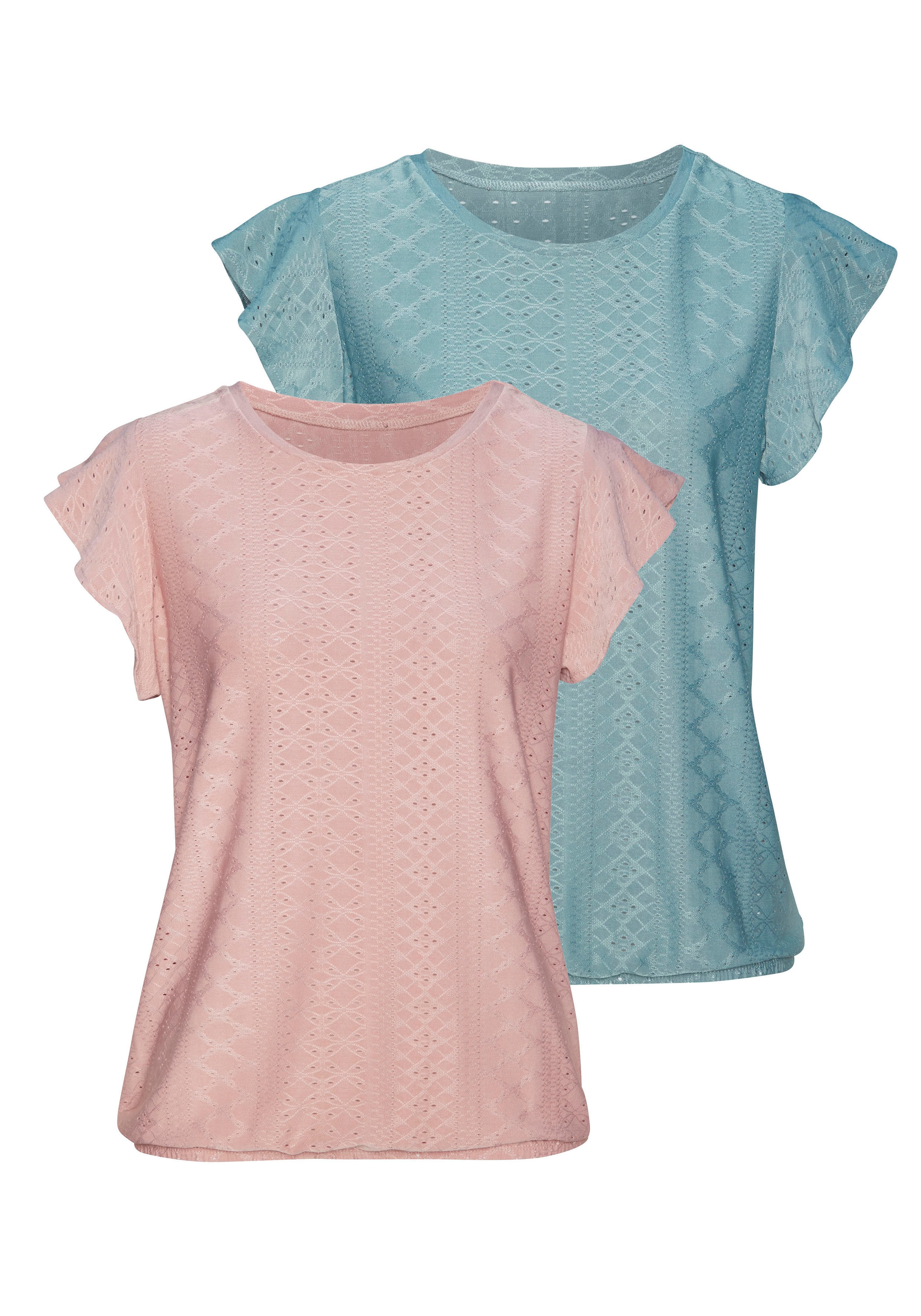Vivance Kurzarmshirt »mit Lochstickerei«, (2er-Pack), aus pflegeleichter Qualität