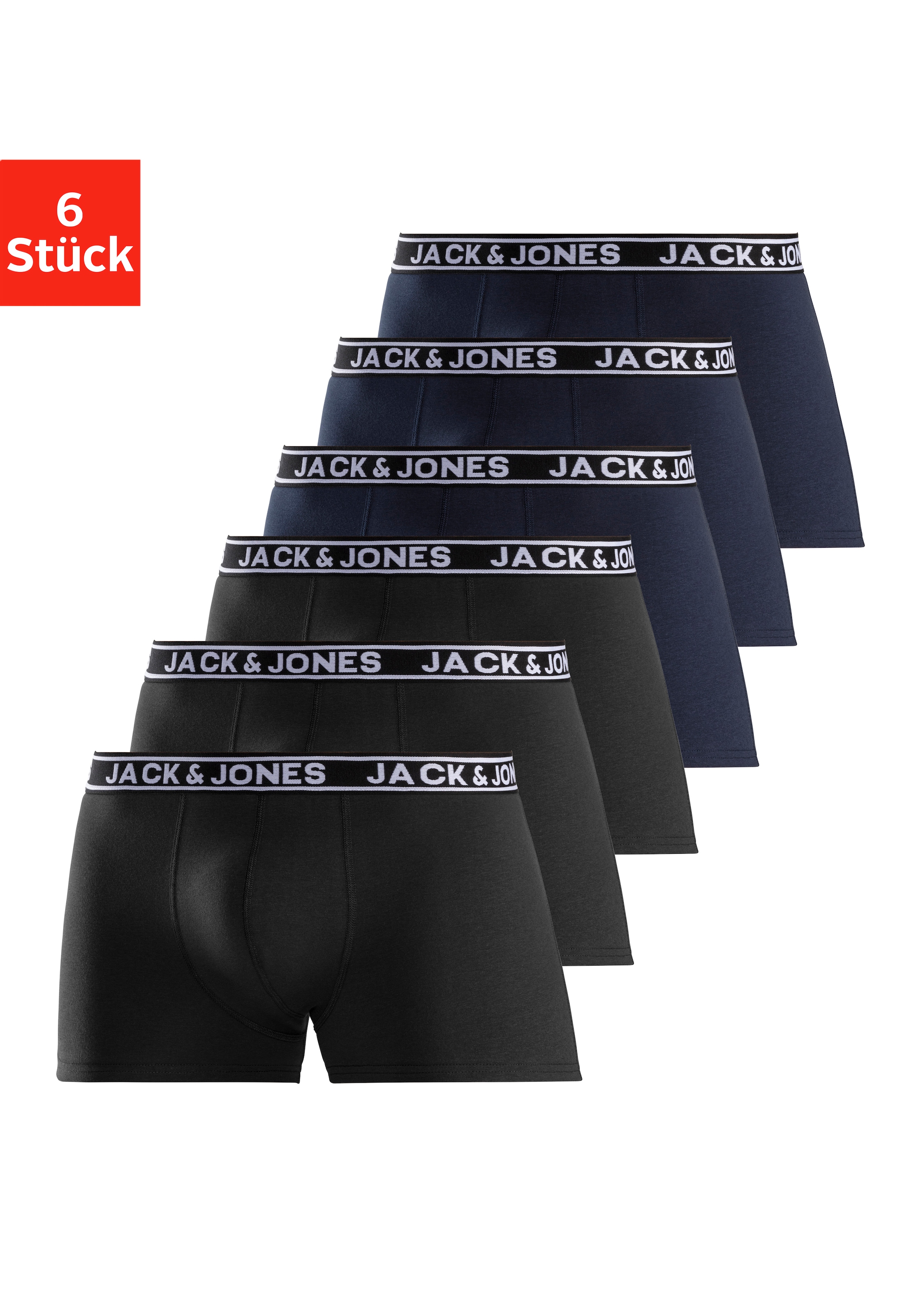 Jack & Jones Trunk »JACCRISP im 6er Pack mit Logobund und Stretchkomfort« Packung, 6 Stk. unifarben mit Farbeinsatz, modisch, eng anliegend, Baumwollmischung