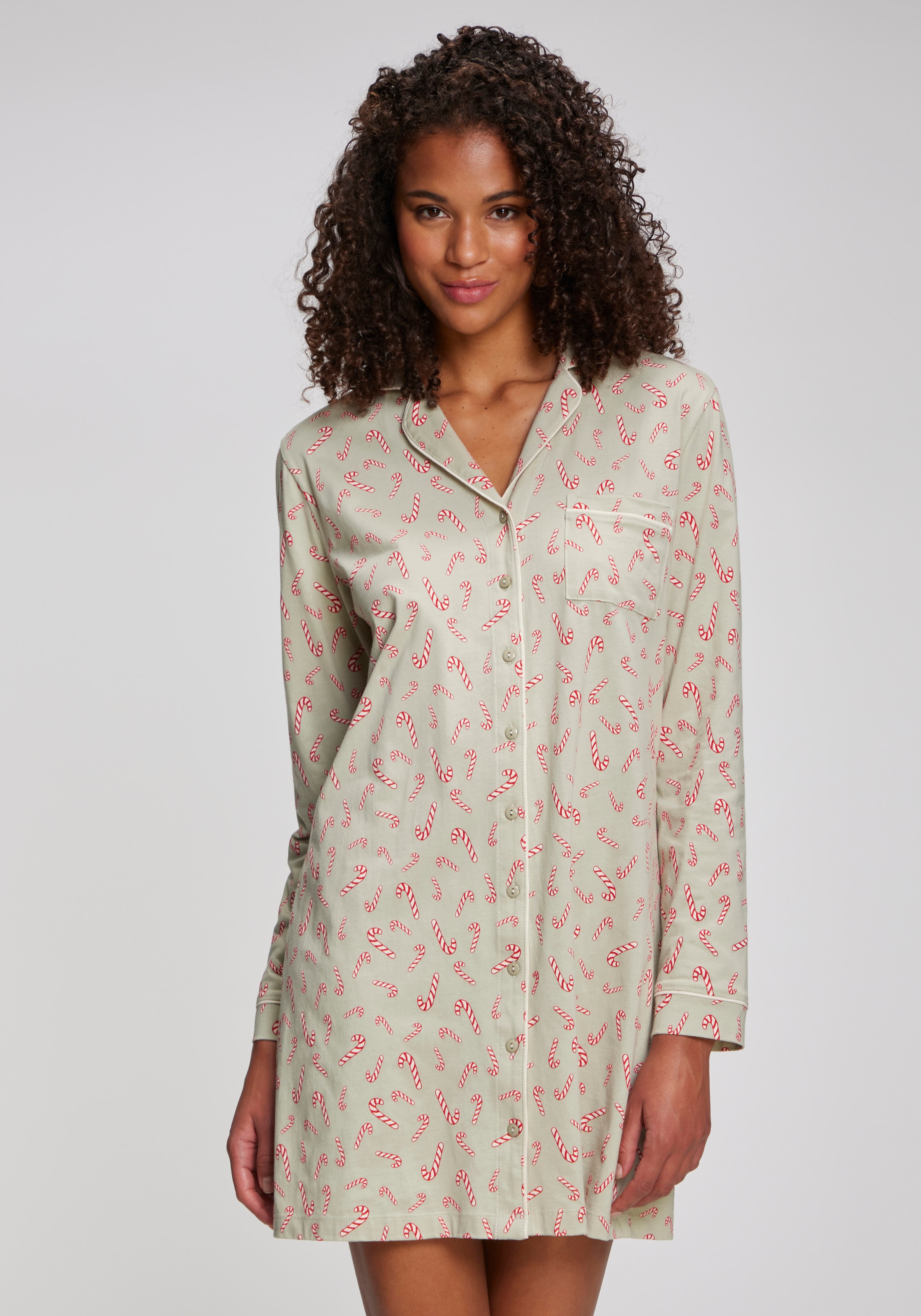 LASCANA Nachthemd 1-teilig,  Brusttasche Mit Weihnachtlichem Muster