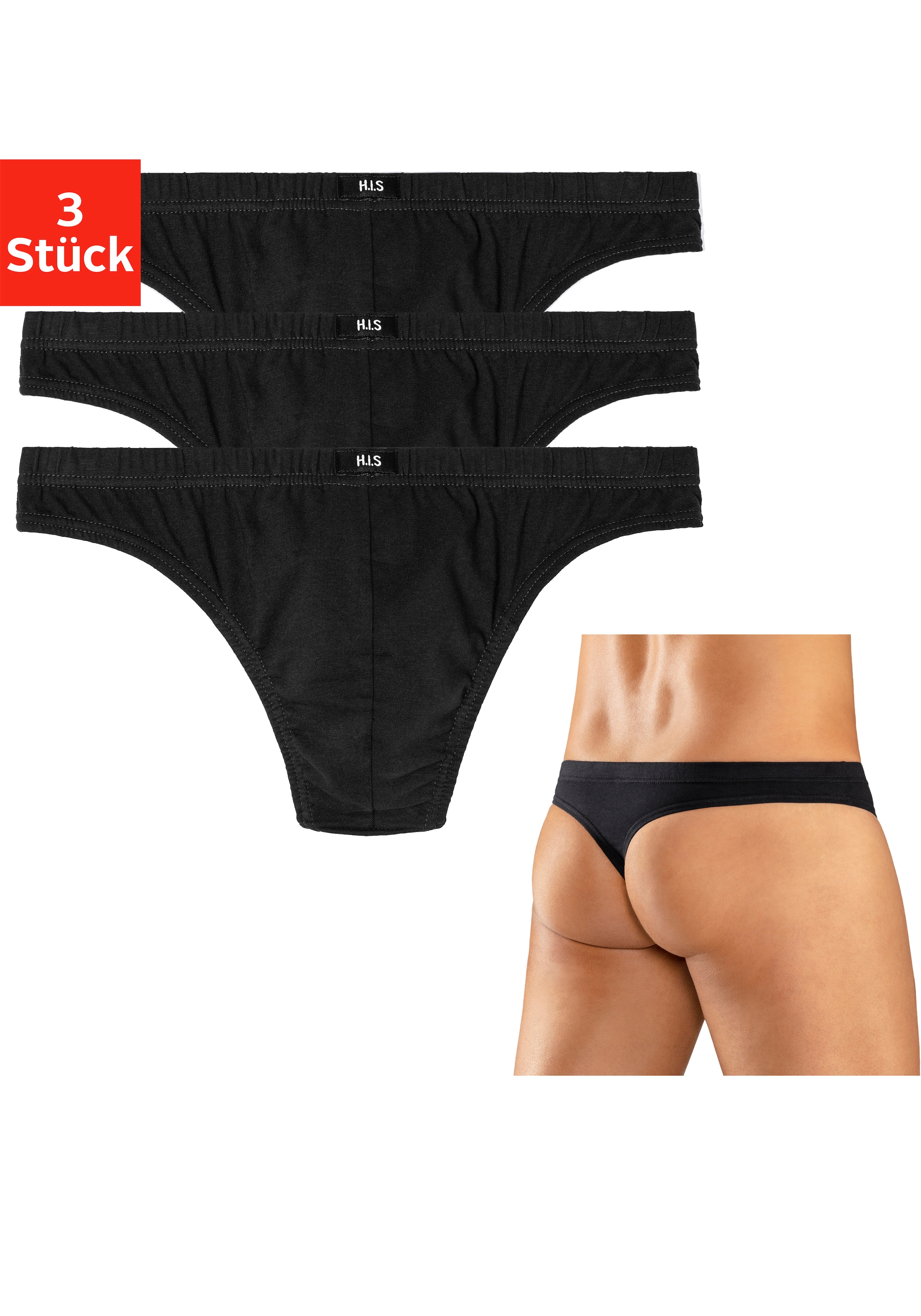 H.I.S String, (Packung, 3 St.), aus weichem Baumwoll-Stretch