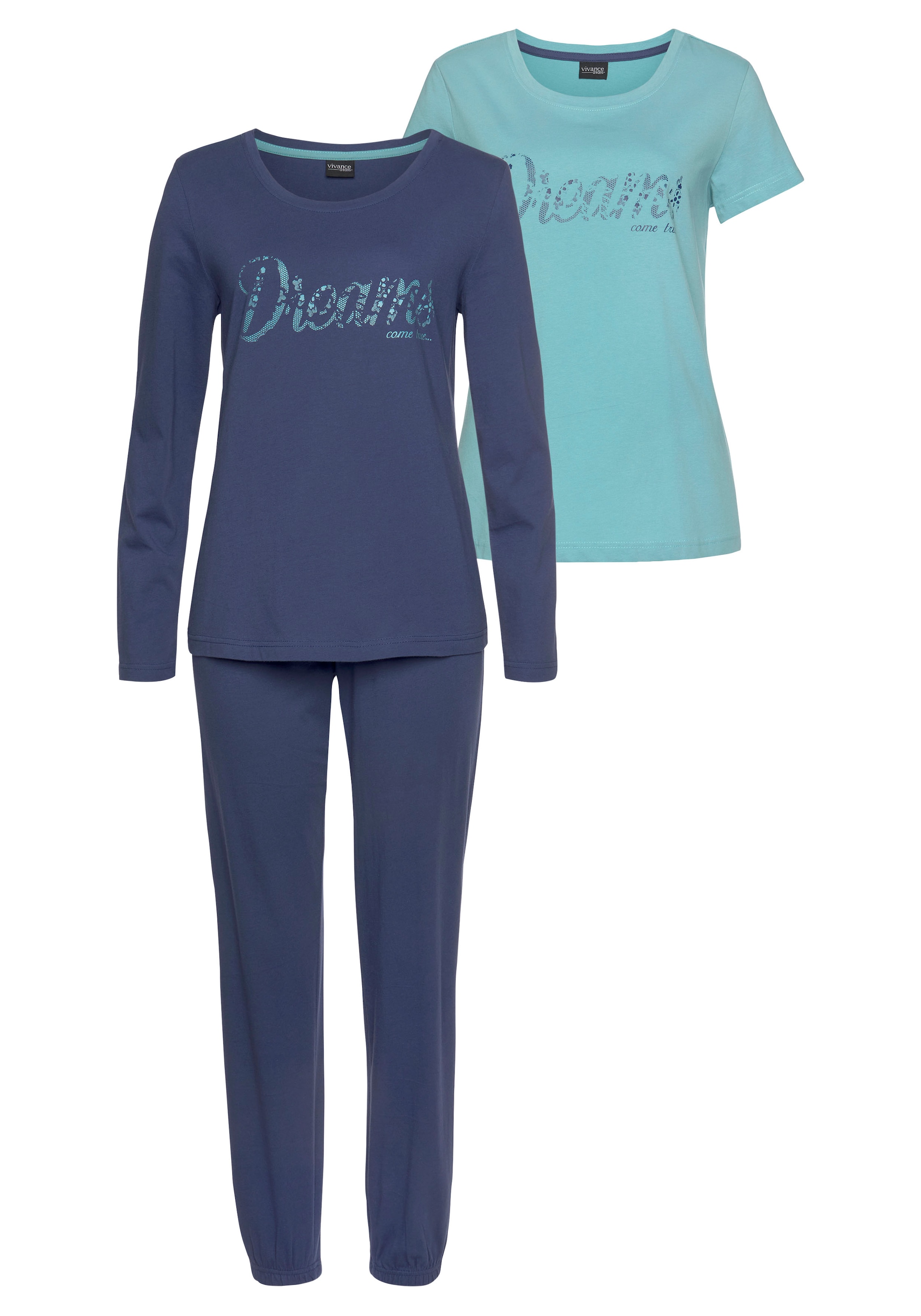 Vivance Dreams Pyjama, (Set, 3 teilig), mit Frontschriftzug