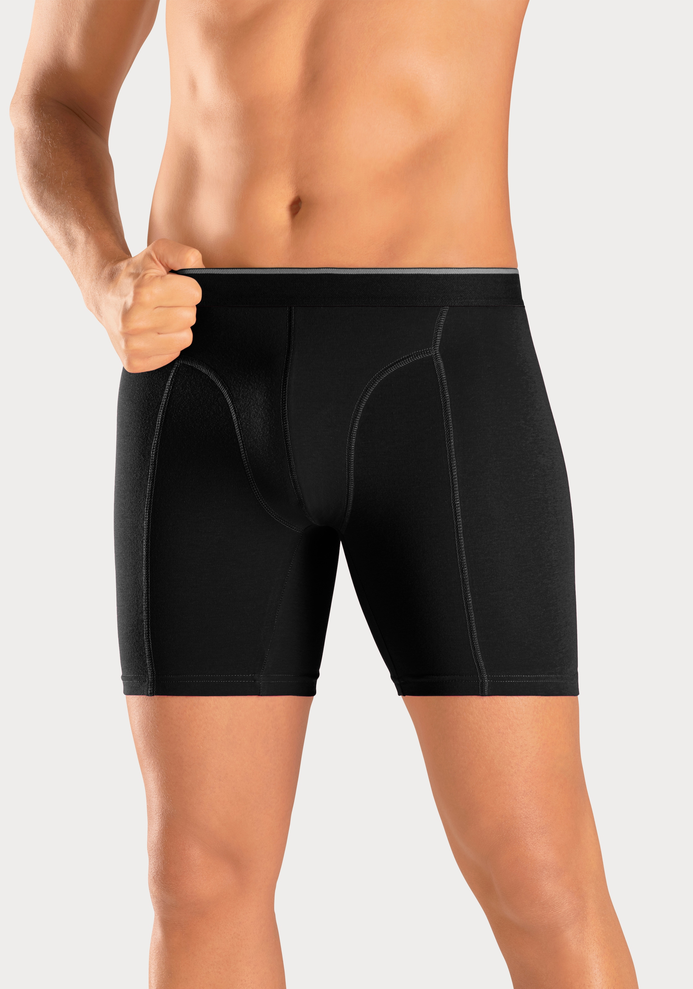 AUTHENTIC LE JOGGER Langer Boxer Packung, 5 Stk. mit zweifarbigem Webbund und längerem Bein