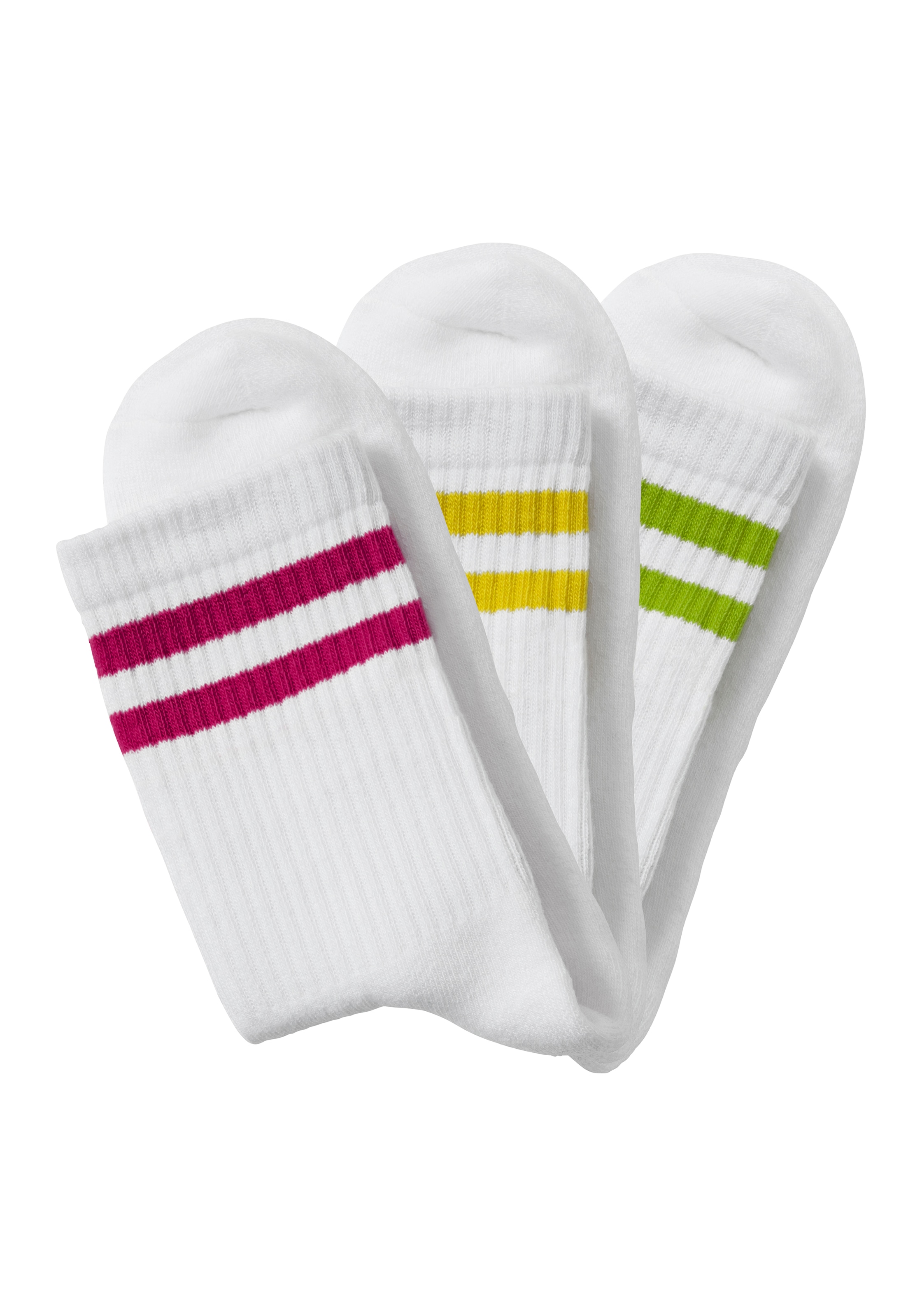 LASCANA Tennissocken, (Packung, 3 Paar), mit farbigen Ringeln am Bündchen