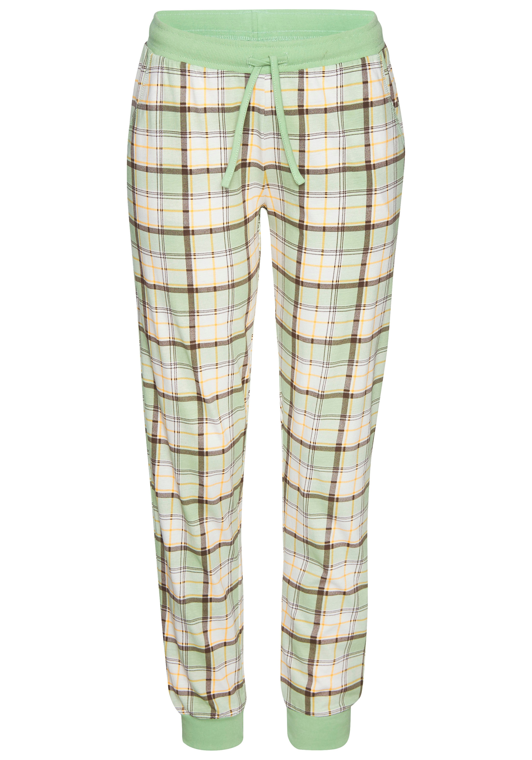 Vivance Dreams Pyjama, (Set, 2 Stück), Langarmshirt mit süßem Frontprint und karierter Hose