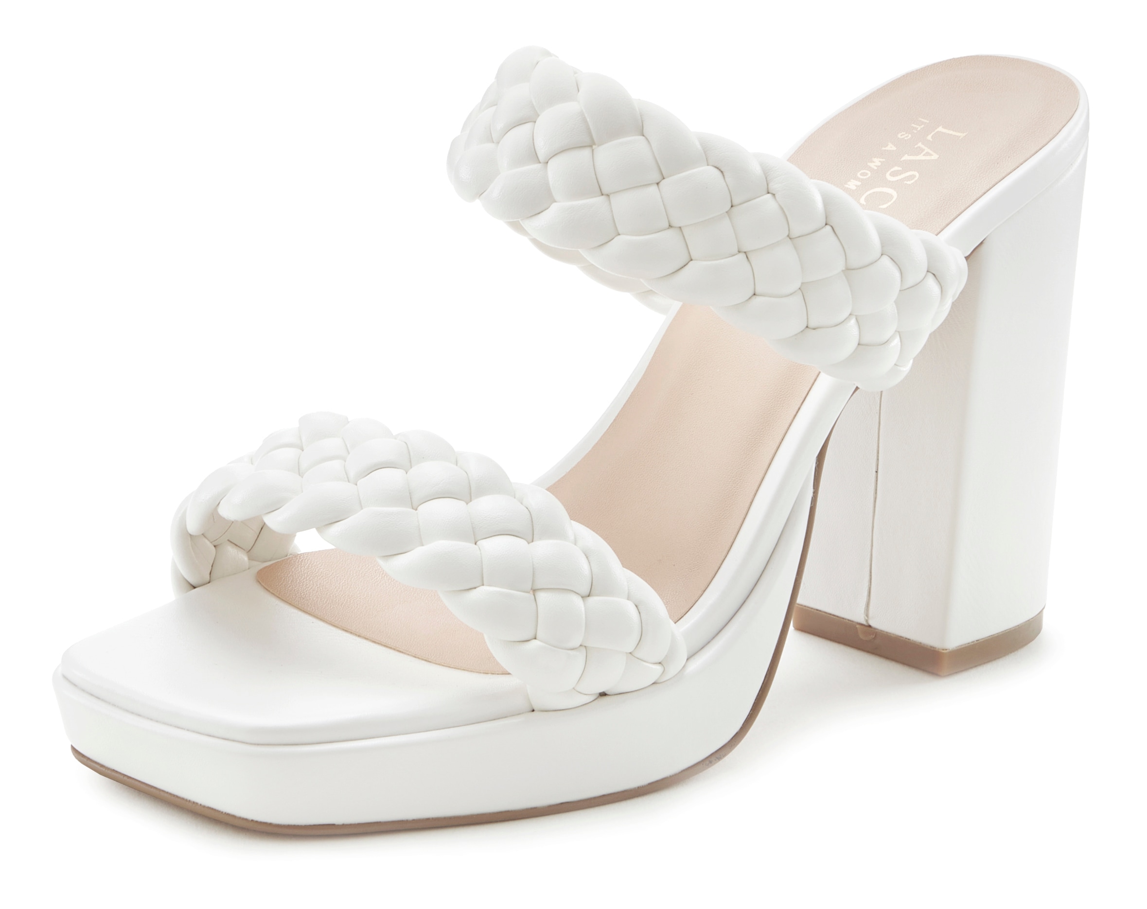 LASCANA Pantolette, Mule, Sandale, offener Schuh, raffinierte Riemchen im Flecht-Design