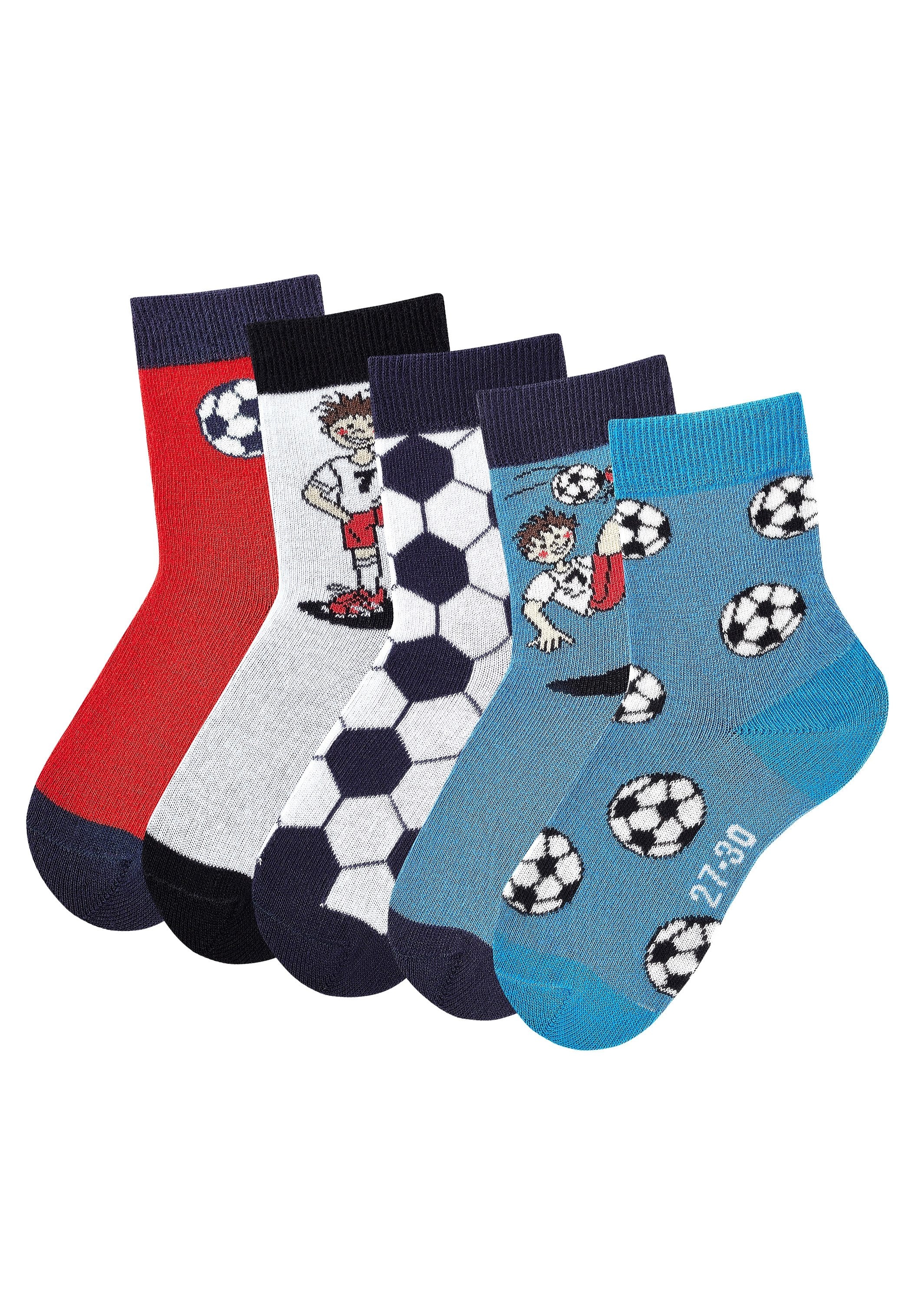 H.I.S Socken »"Fußballsocken, Kinder Fußballsocken, WM Socken"« Packung, 5 Stk. tlg. mit lustigen Fußballmotiven