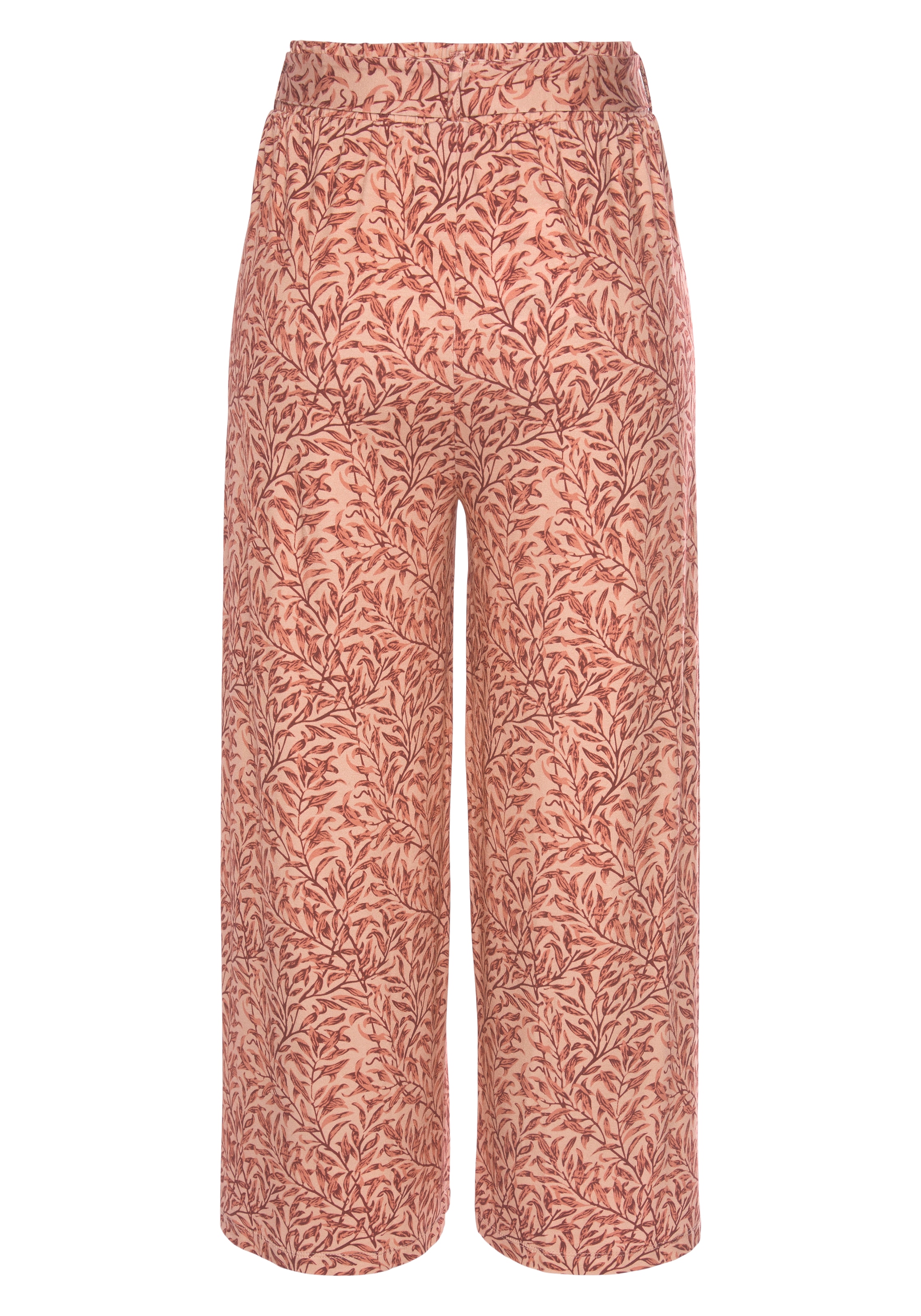 Beachtime Culotte, (mit Bindegürtel), mit Blätterdruck und Bindeband, luftig-leichte Sommerhose