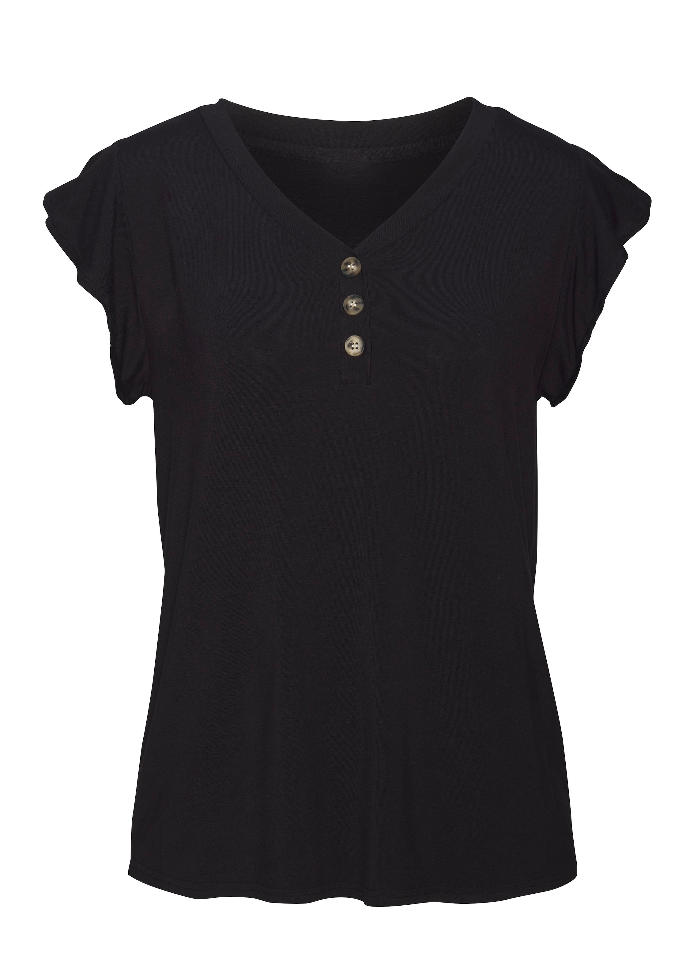 LASCANA Blusenshirt »mit Zierknöpfen in Hornoptik«, (2er-Pack), aus weichem Viskose-Stretch