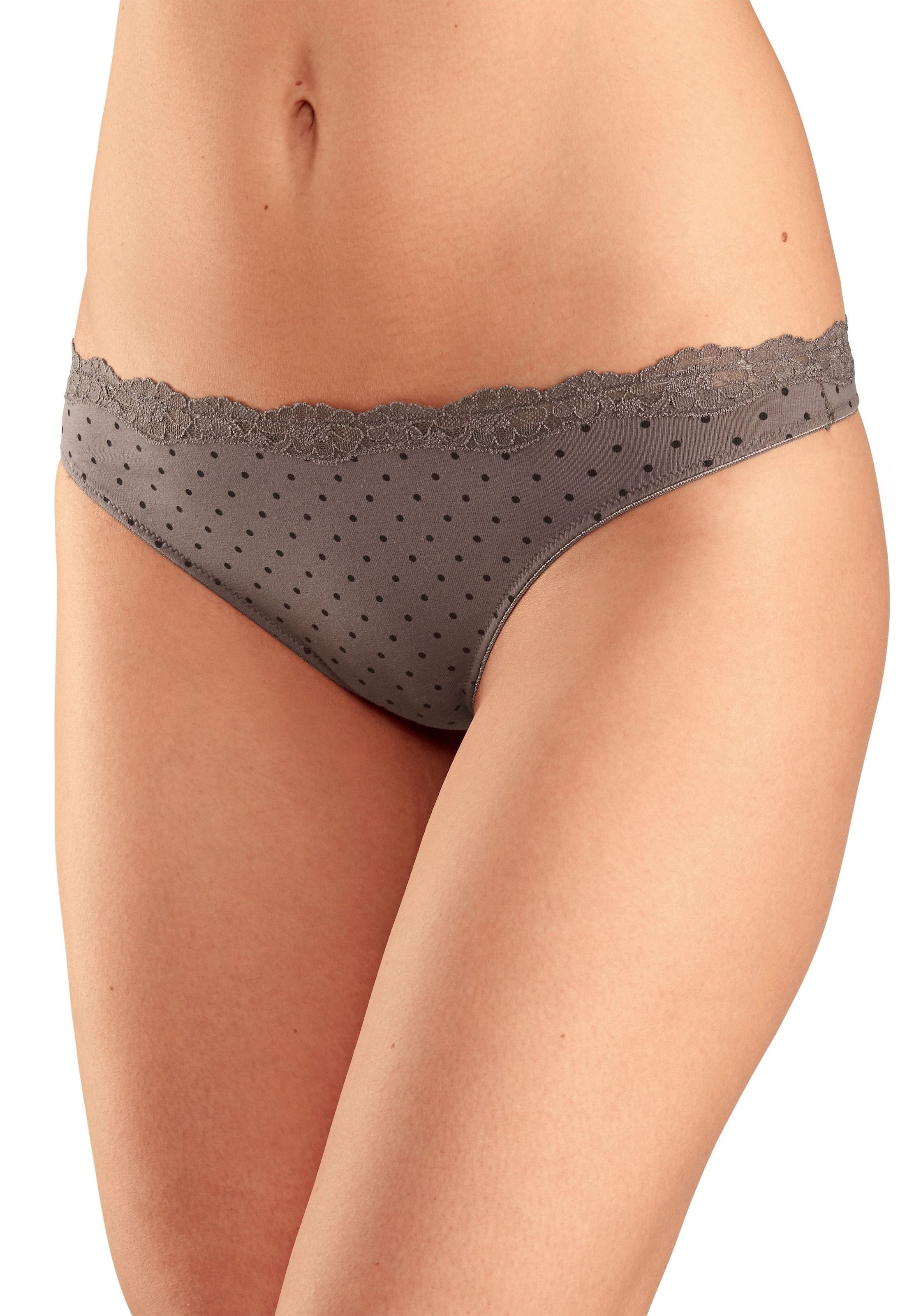 LASCANA String, (3er-Pack), aus elastischer Baumwolle mit zarter Spitze