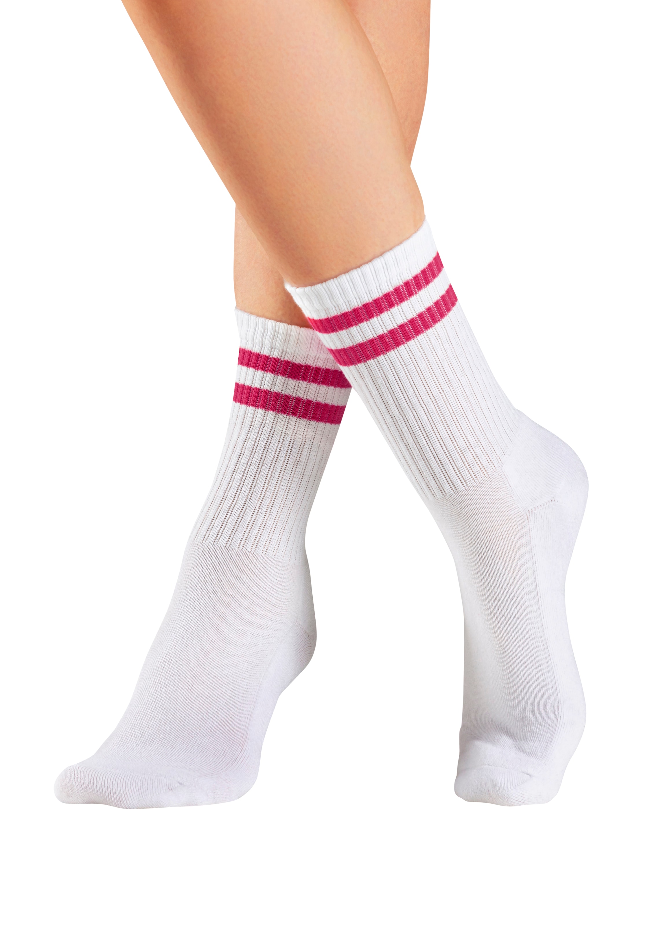 LASCANA Tennissocken, (Packung, 3 Paar), mit farbigen Ringeln am Bündchen