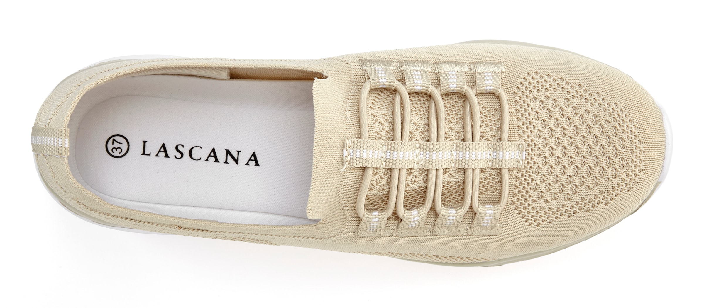 LASCANA Sneaker »Slipper, Halbschuh, leichtes Meshmaterial«, zum Reinschlüpfen mit elastischen Schnürbändern VEGAN