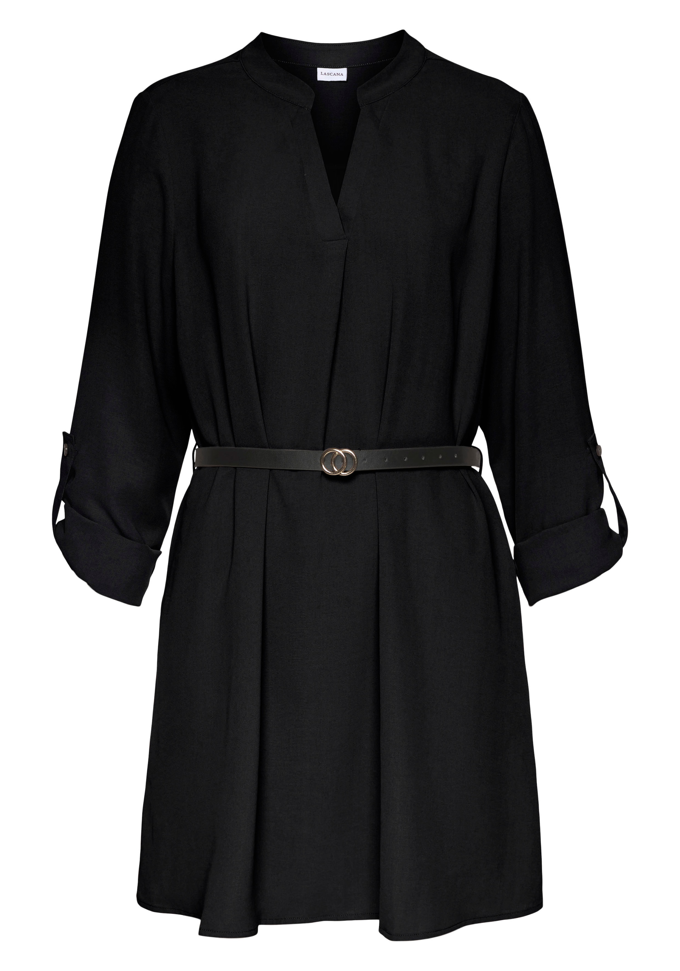 LASCANA Longbluse, (mit Gürtel in Lederoptik), aus gekreppter Ware, lockeres Blusenkleid, elegant-chic
