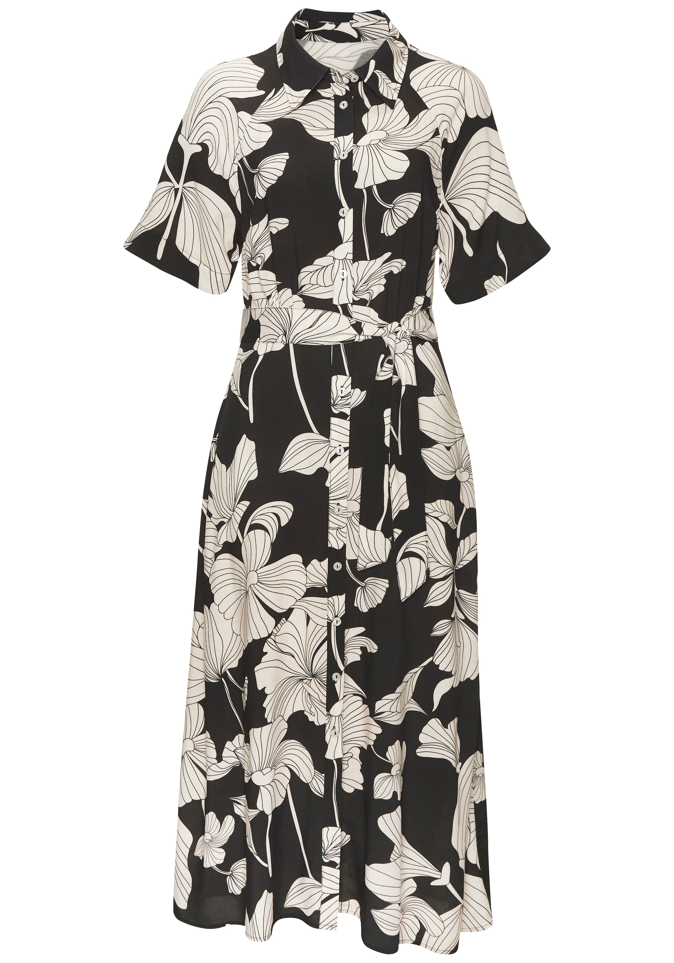 Vivance Hemdblusenkleid mit Bindegürtel,  Ohne Taschen mit Blumendruck