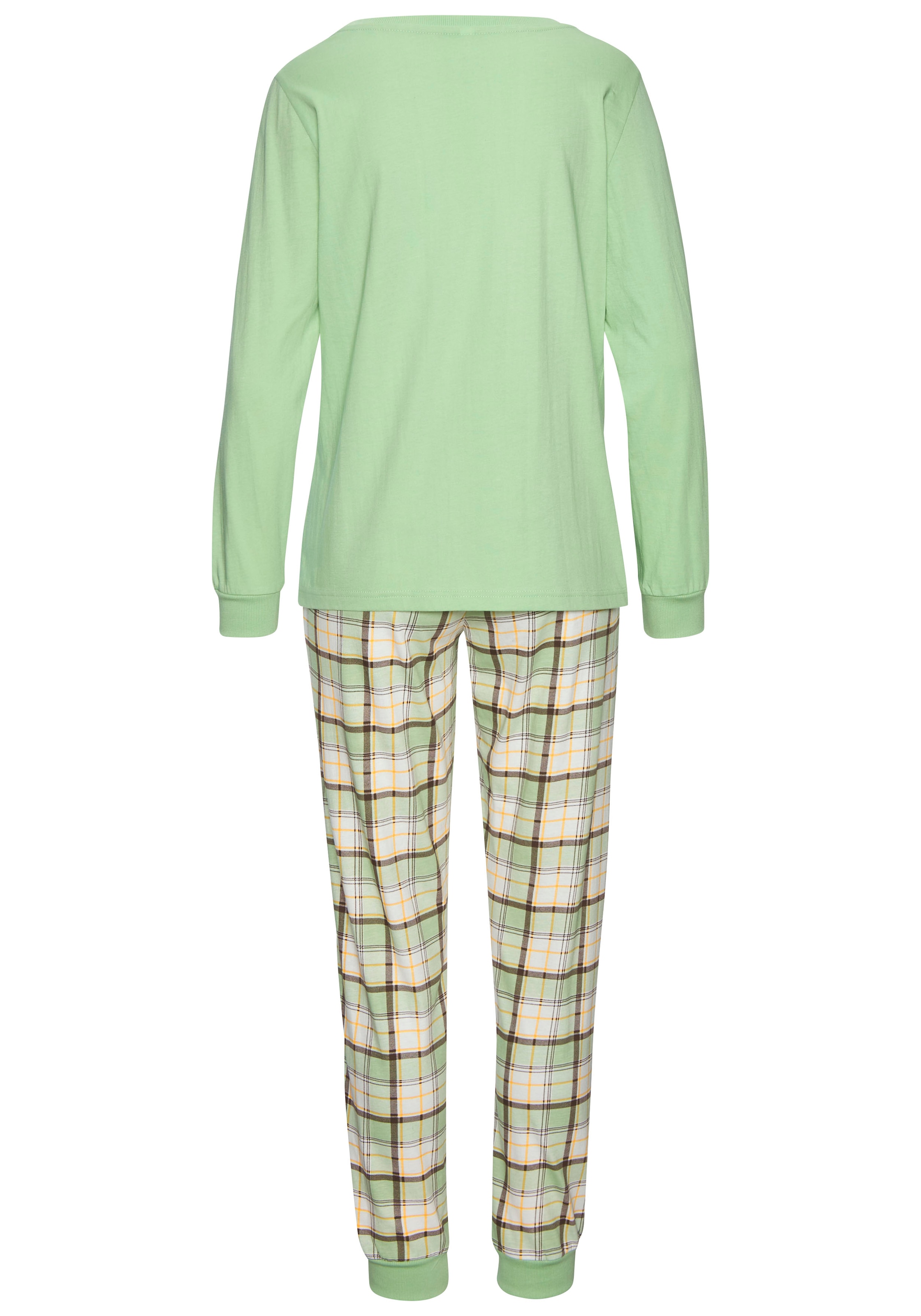 Vivance Dreams Pyjama, (Set, 2 Stück), Langarmshirt mit süßem Frontprint und karierter Hose