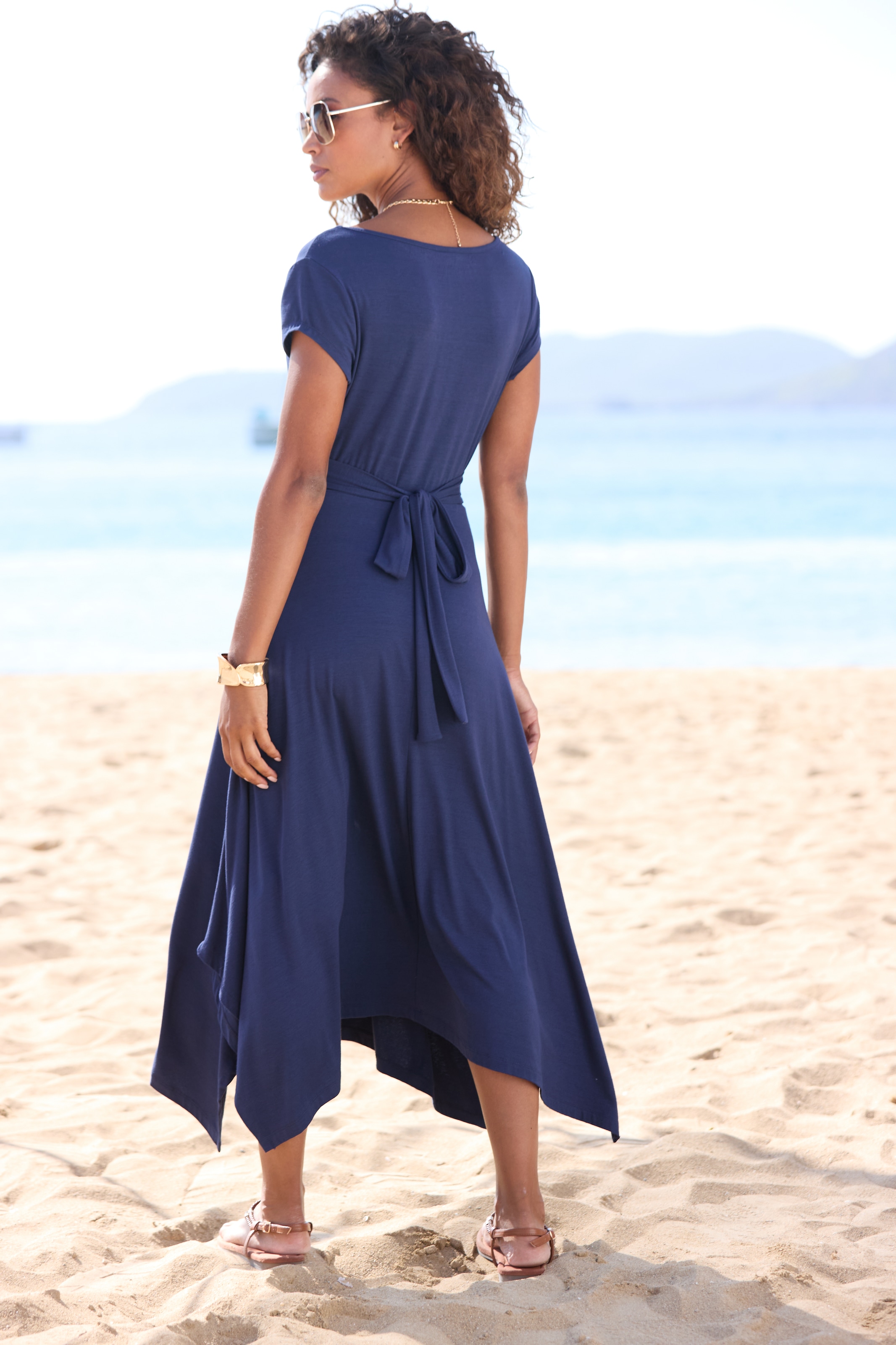 Beachtime Sommerkleid, mit Zipfelsaum und Schleife, Jerseykleid, asymmetrisches Rockteil