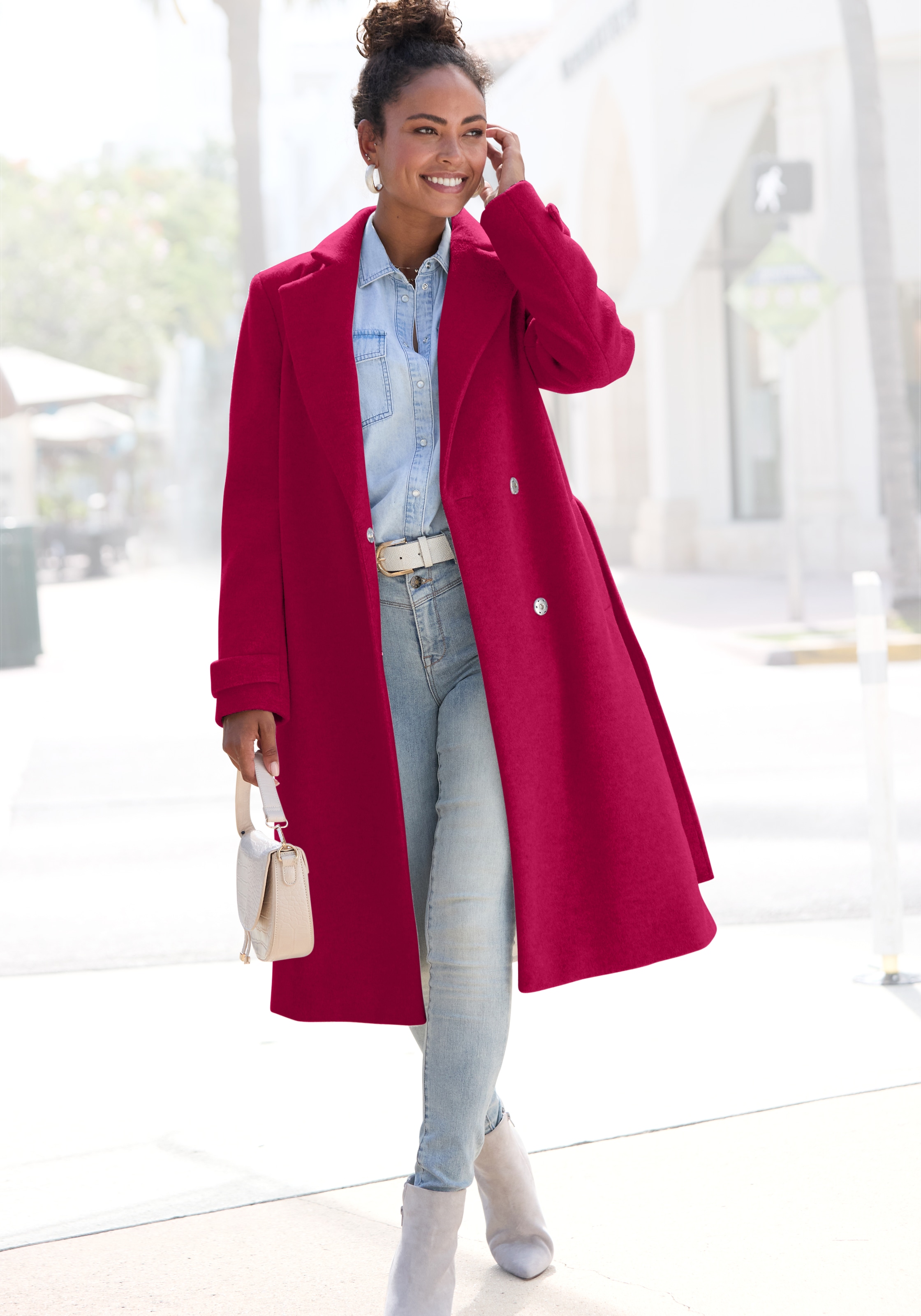 LASCANA Langmantel mit Bindegürtel,  mit Reverskragen, eleganter Damenmantel