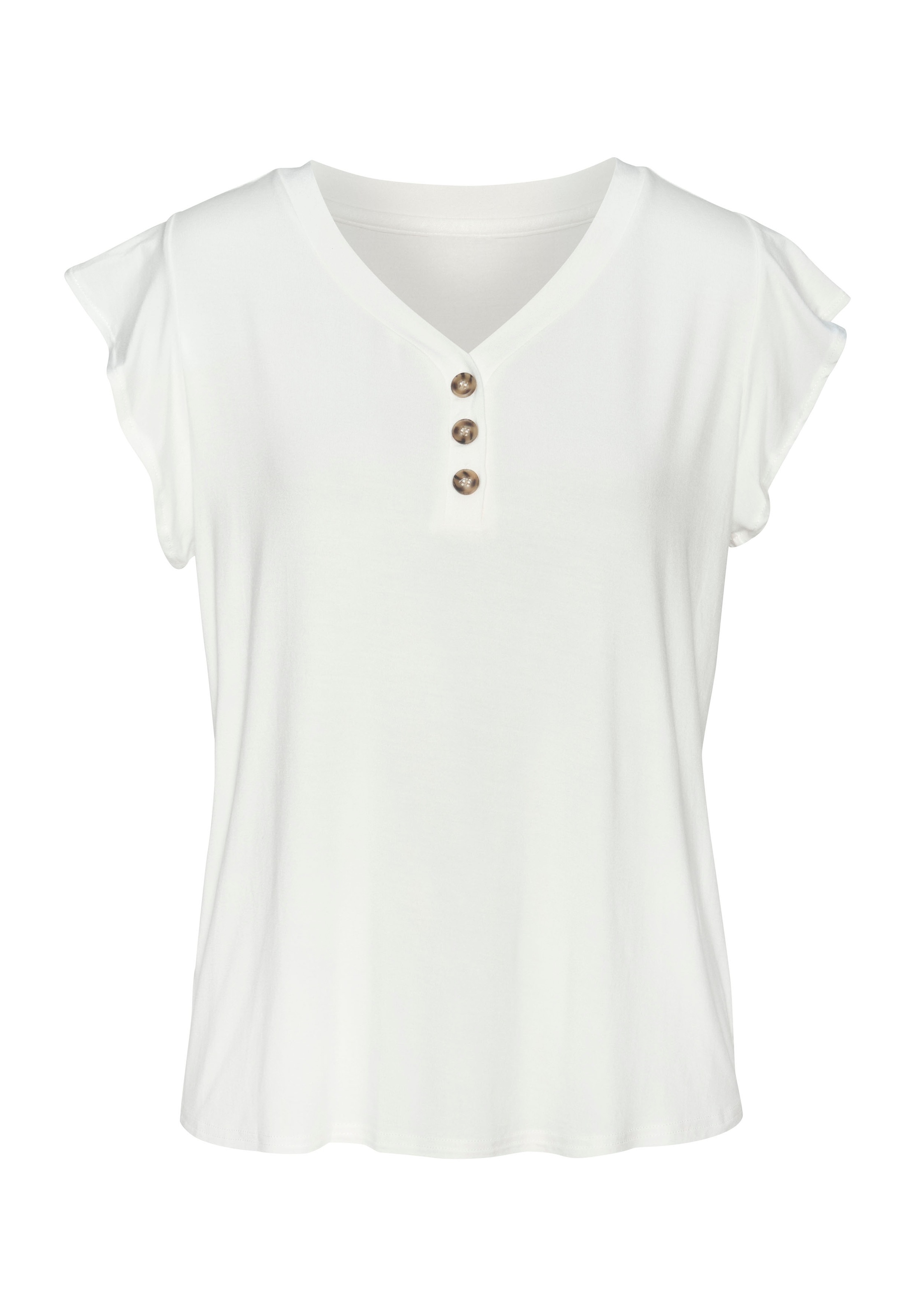 LASCANA Blusenshirt »mit Zierknöpfen in Hornoptik«, (2er-Pack), aus weichem Viskose-Stretch
