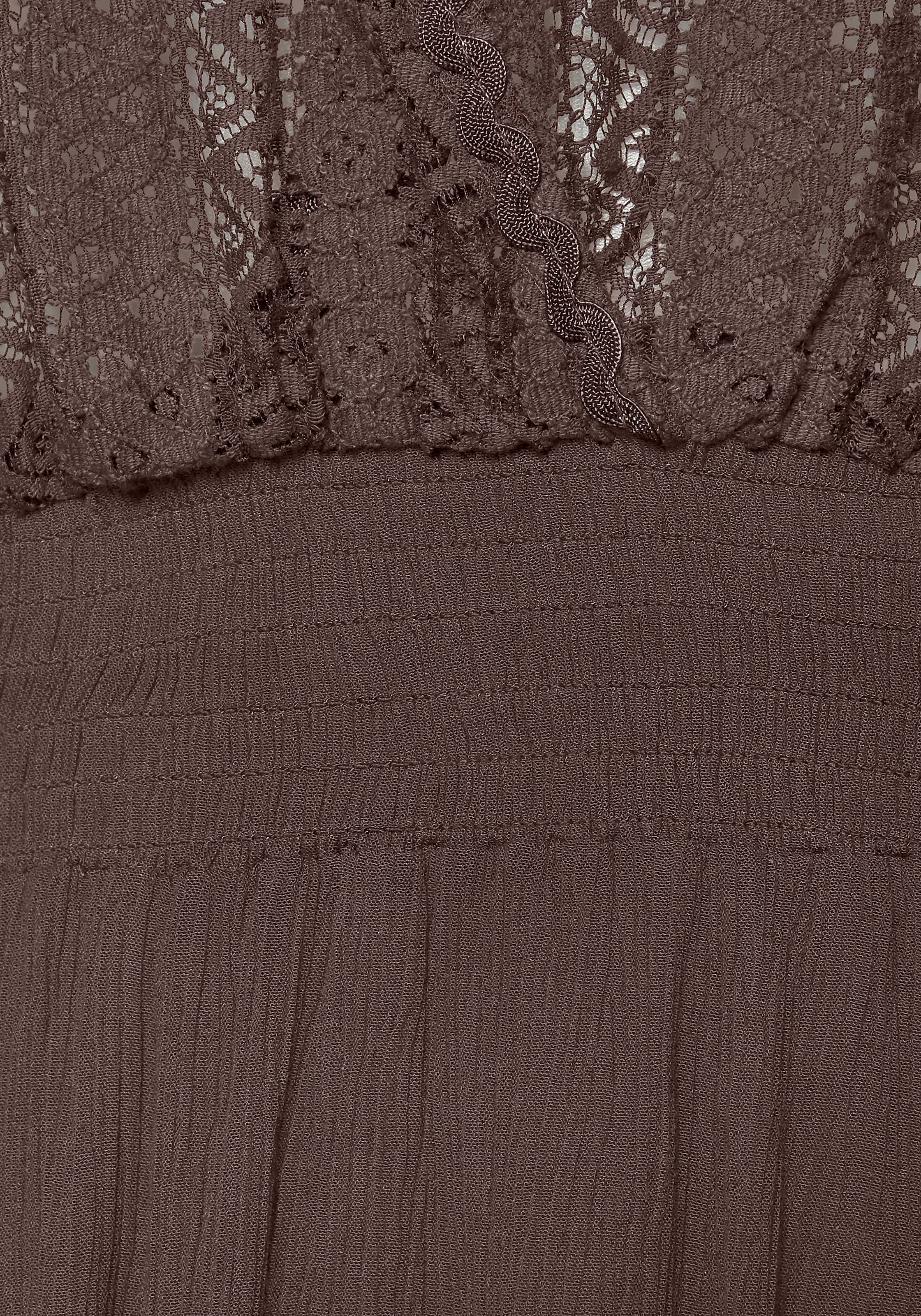 LASCANA Tunikakleid »mit weiten Ärmeln, Oberteil aus Spitze, aus leichtem Viskose-Crepe« Ohne Taschen Beachkleid, luftiges Strandkleid, Minikleid, Boho-Kleid, Festival