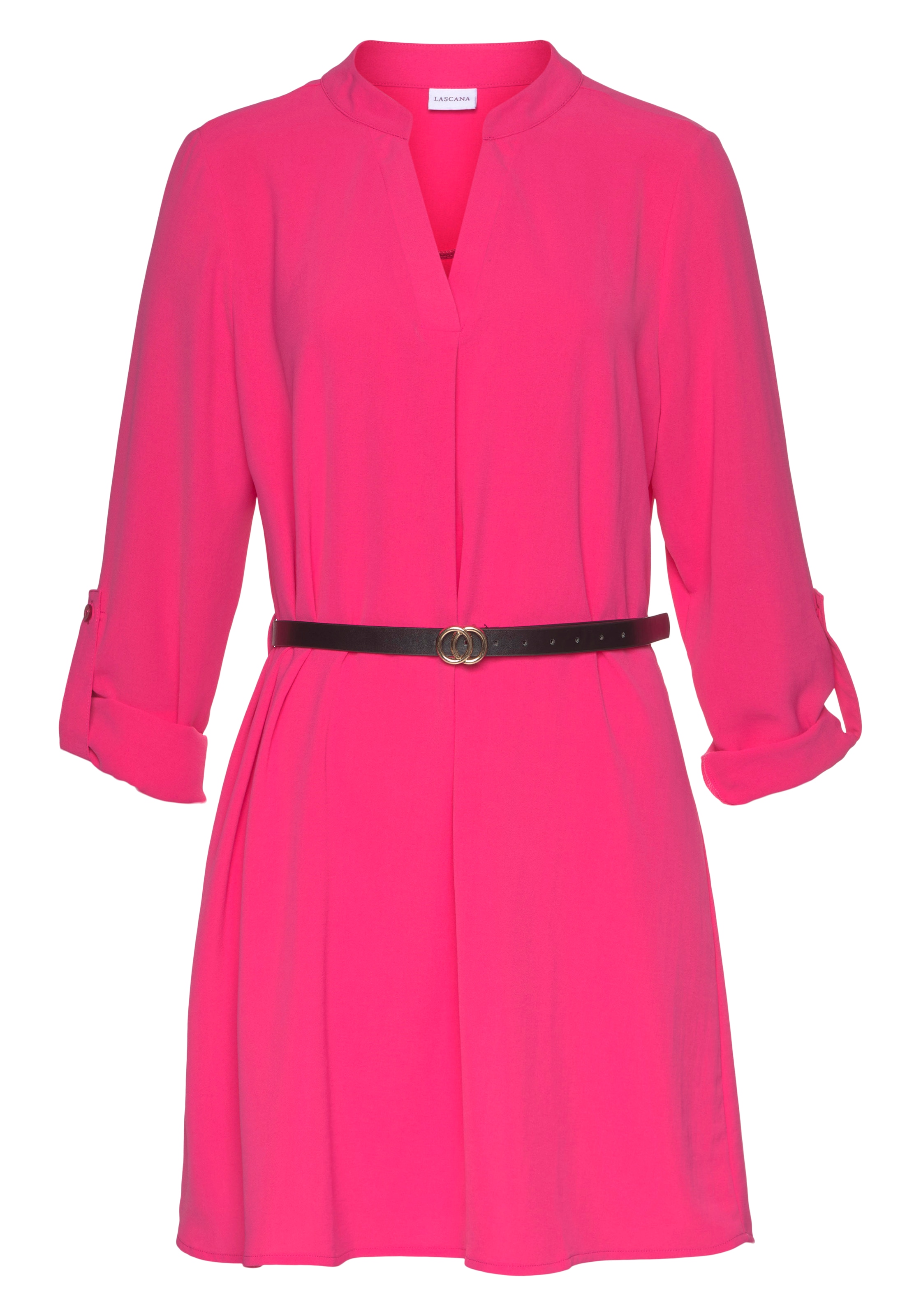 LASCANA Longbluse, (mit Gürtel in Lederoptik), aus gekreppter Ware, lockeres Blusenkleid, elegant-chic