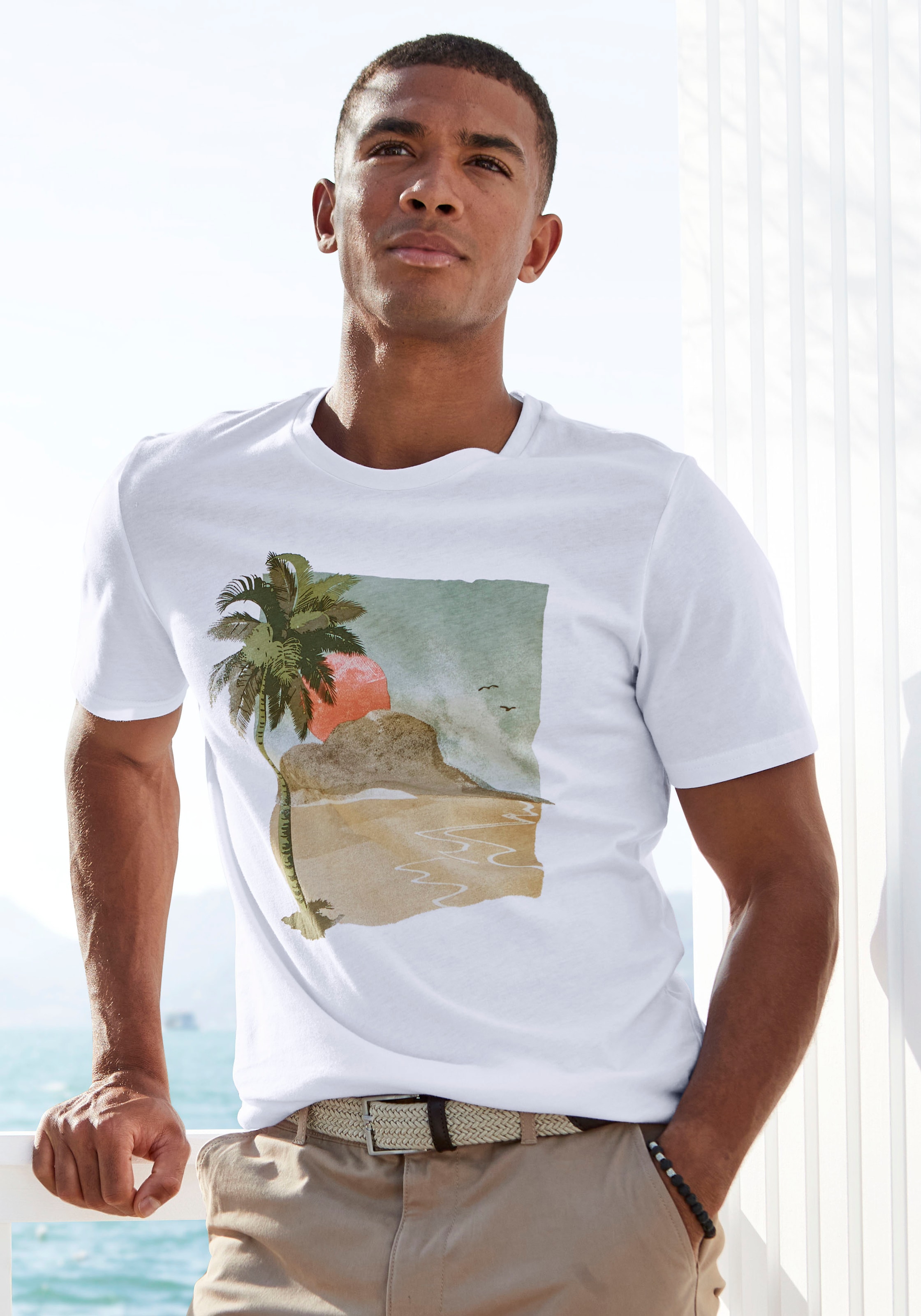 Beachtime T-Shirt, (Packung, 2 tlg.), Freizeitshirt mit Rundhals und Frontprint aus reiner Baumwolle