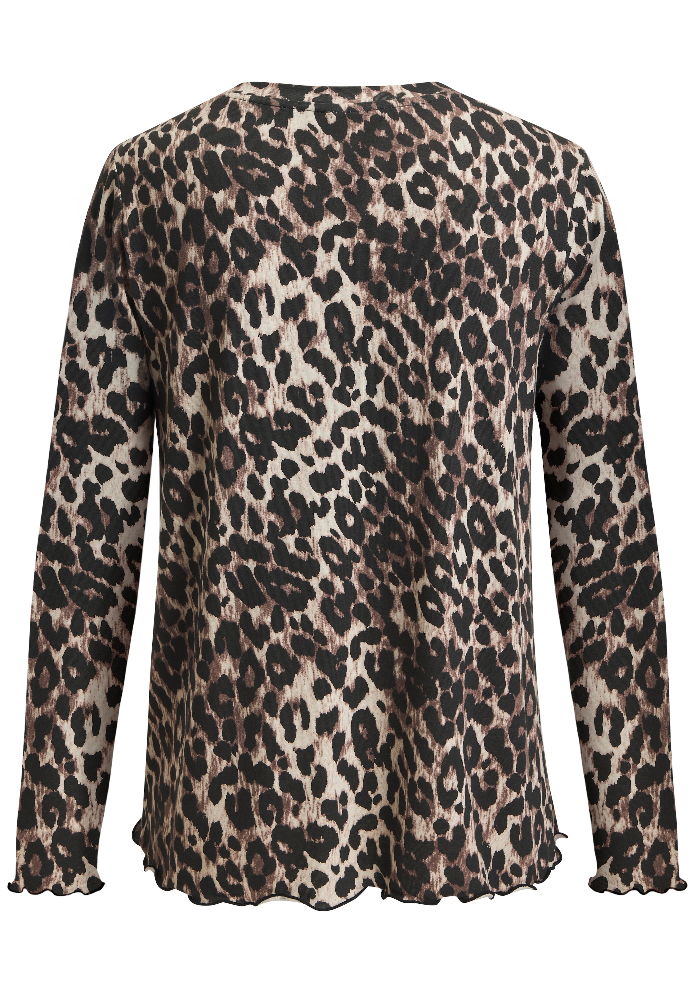 LASCANA Langarmshirt »mit Leo-Print und Wellenkante« aus weichem Viskose-Stretch