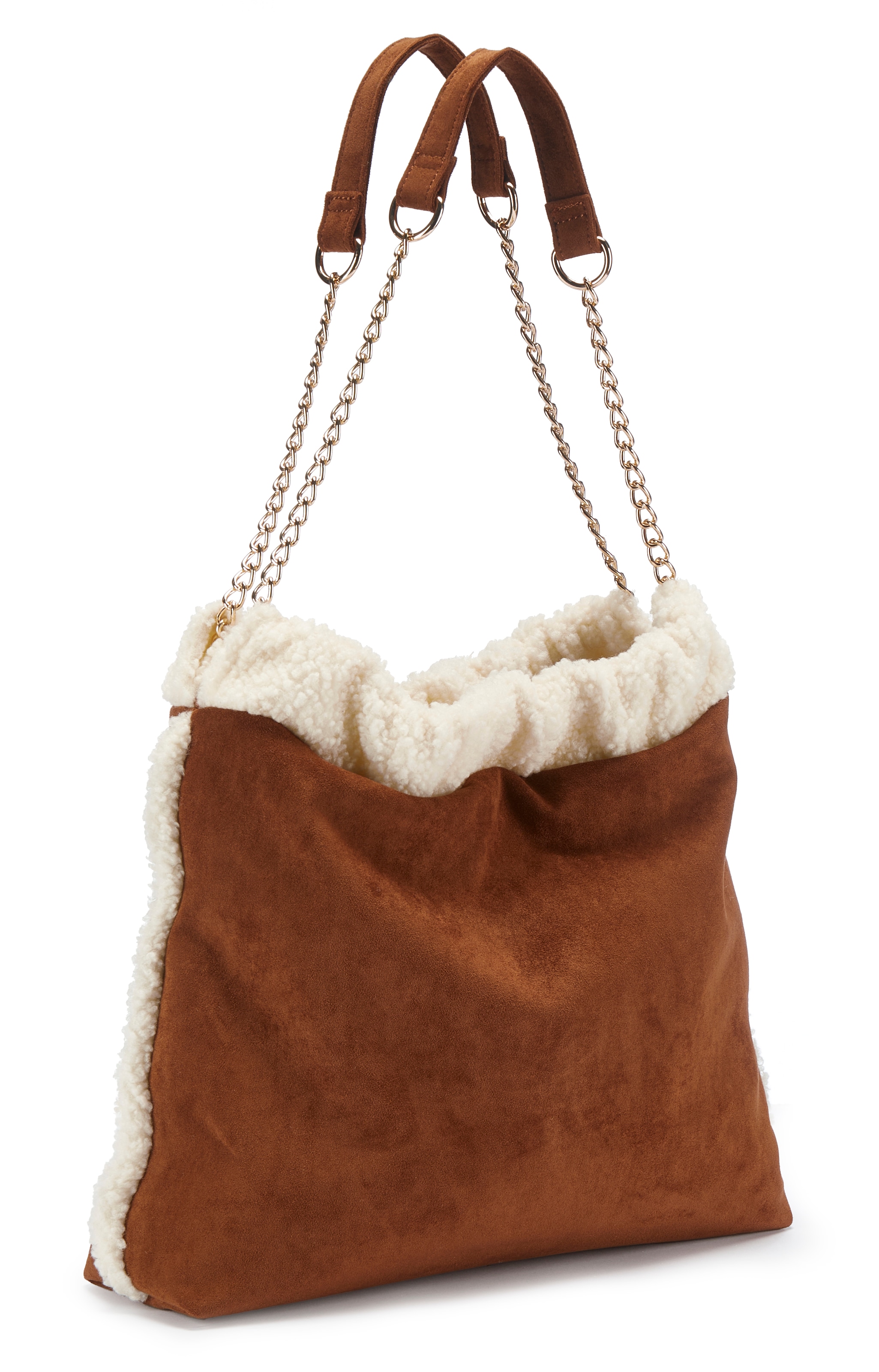 Vivance Handtasche »Schultertasche, Henkeltasche, Damentasche, Shopper« NEU mit Kettenhenkel und Teddyfell-Applikation VEGAN