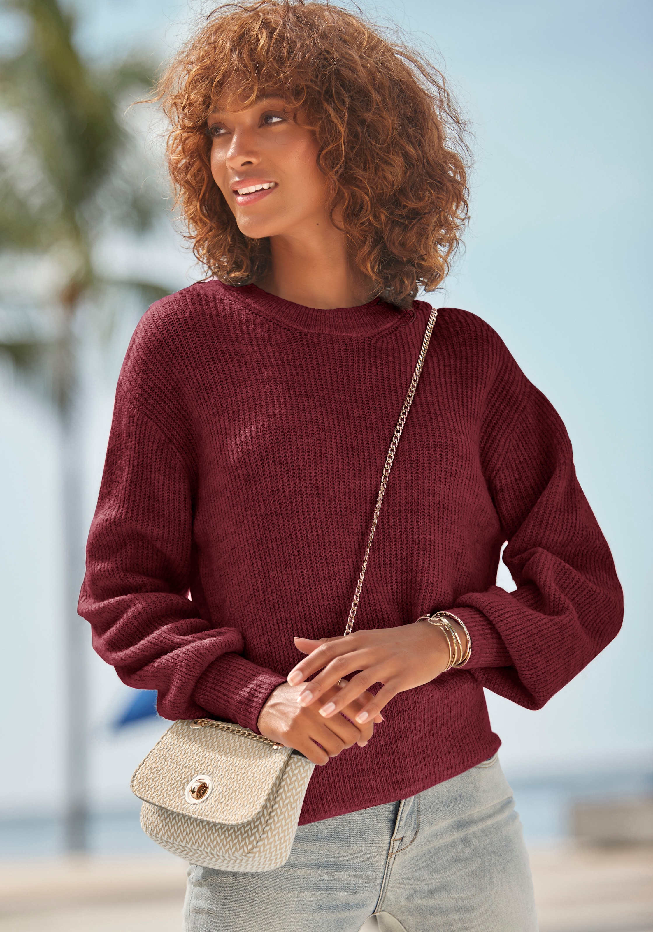 LASCANA Strickpullover in Melange-Optik, lockerer Damenpullover, Basic