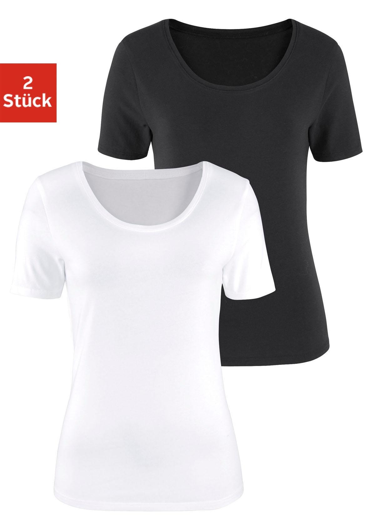 Vivance T-Shirt »aus elastischer Baumwoll-Qualität«, (2er-Pack)