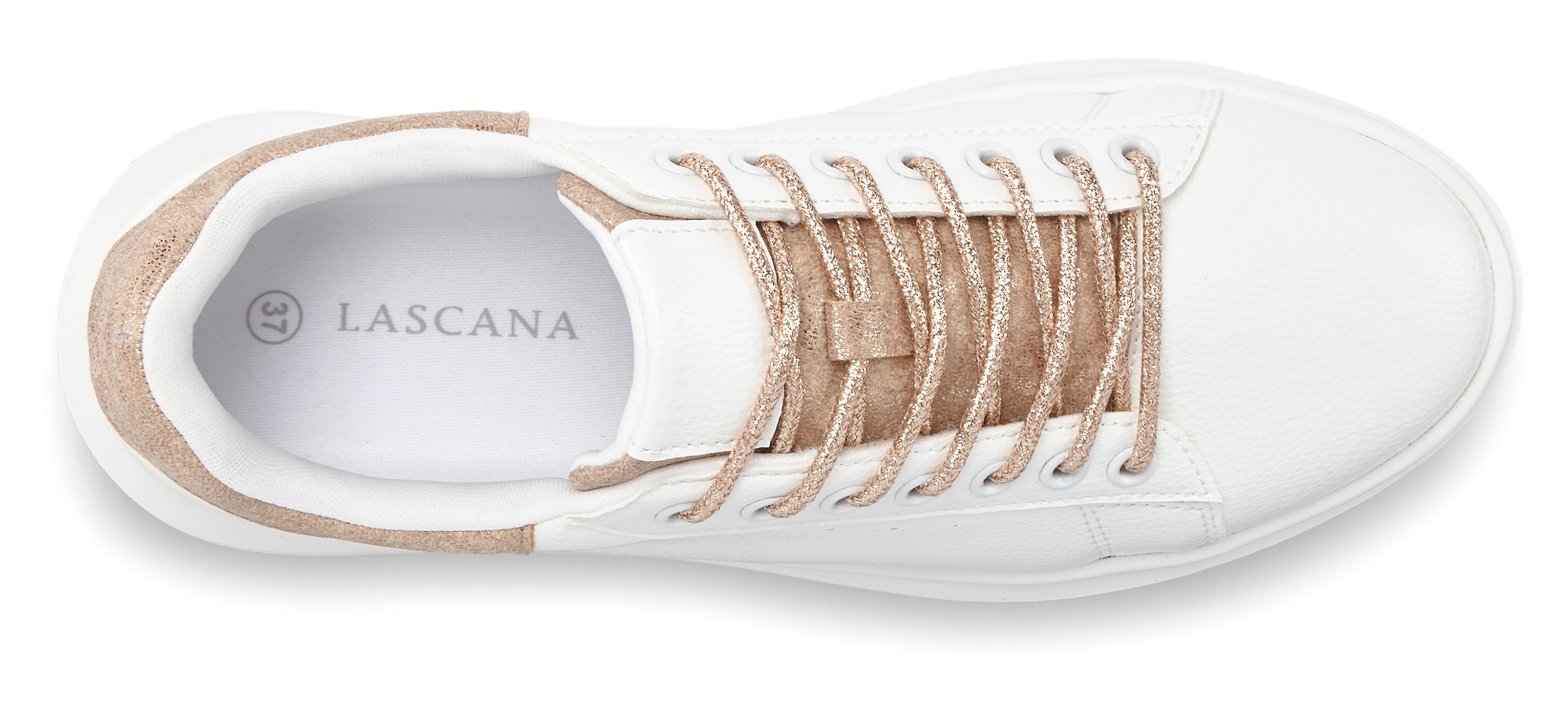 LASCANA Sneaker »Freizeitschuhe, Halbschuhe,«  mit Metallicdetails und elastischen Schnürbändern VEGAN