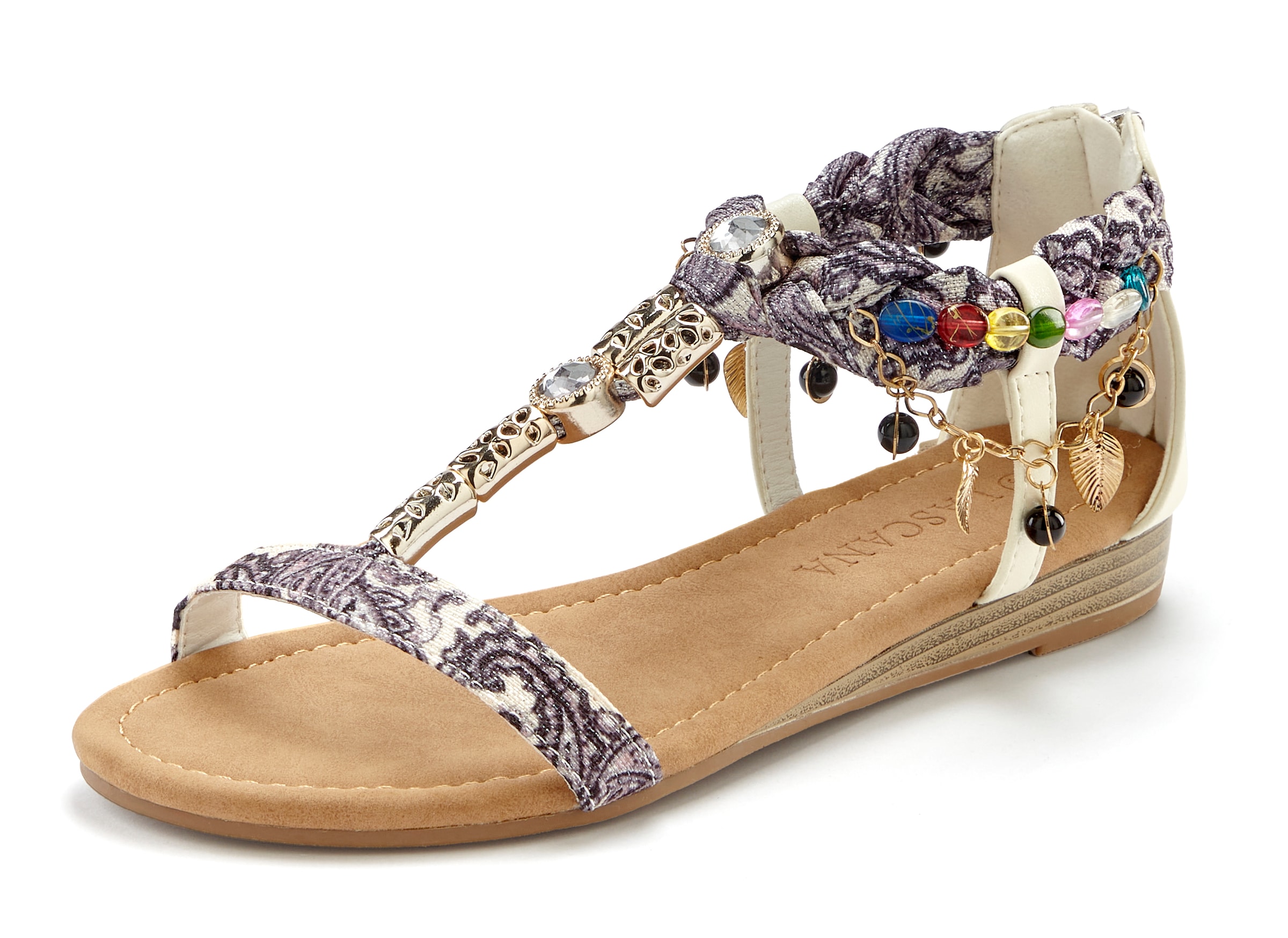 LASCANA Sandale »Sommerschuh«, Sandalette, Sommerschuh mit Schmuckkettchen und Schmucksteinen VEGAN