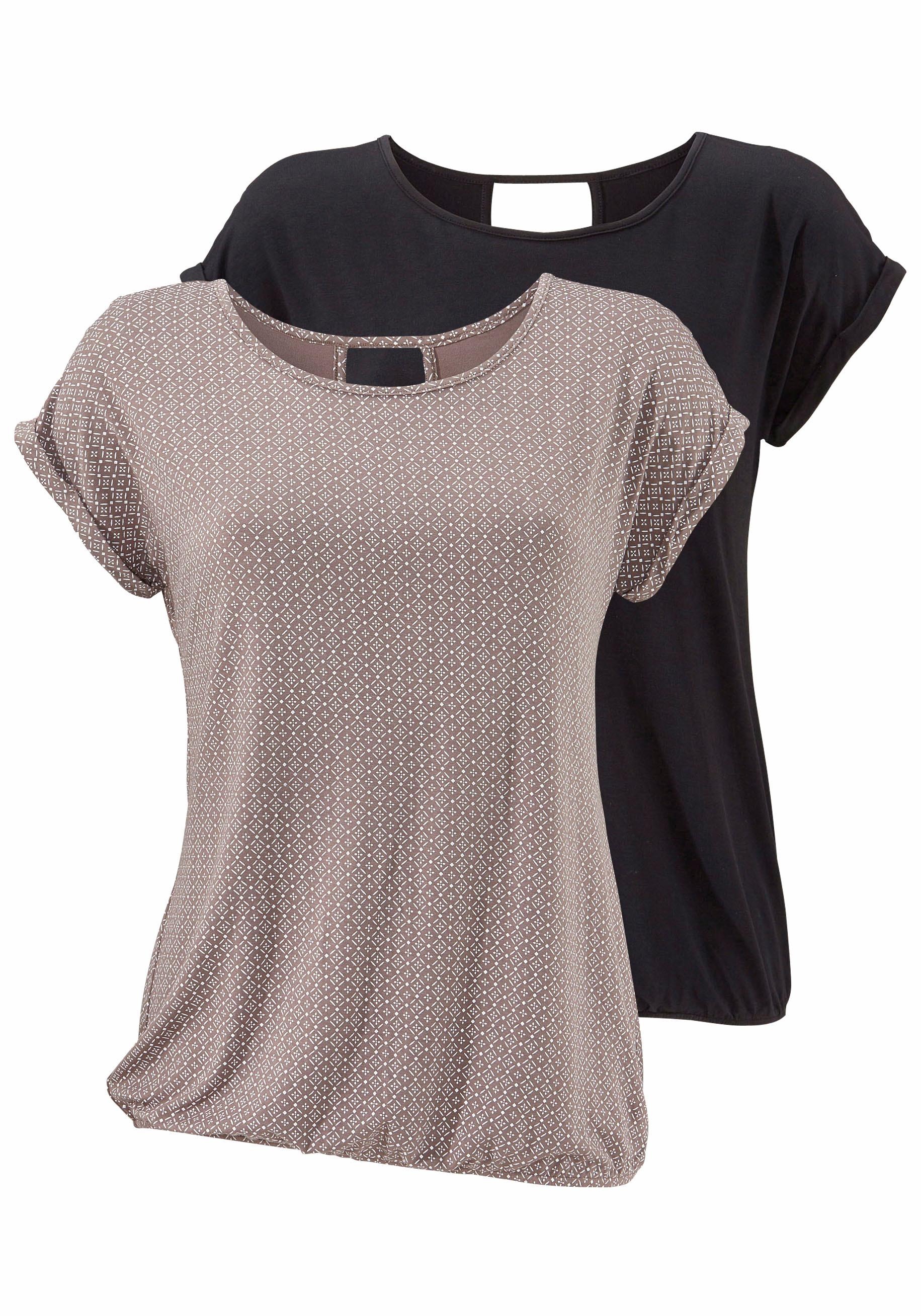 LASCANA Kurzarmshirt »mit modischem Cut-Out«, (2er-Pack), aus weichem Viskose-Stretch