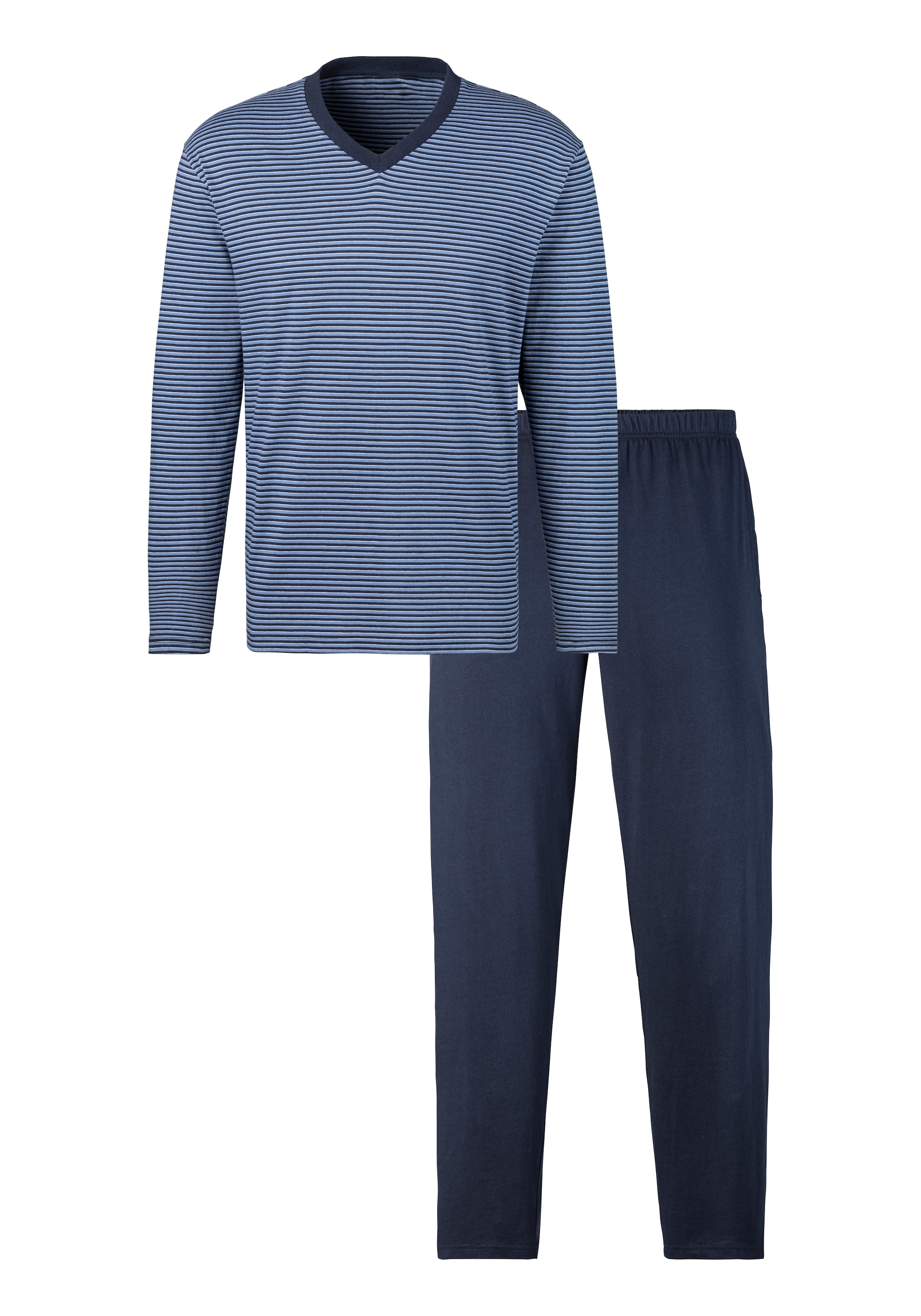 le jogger® Pyjama, (Packung, 4 tlg., 2 Stück), Schlafanzug mit garngefärbten Streifen