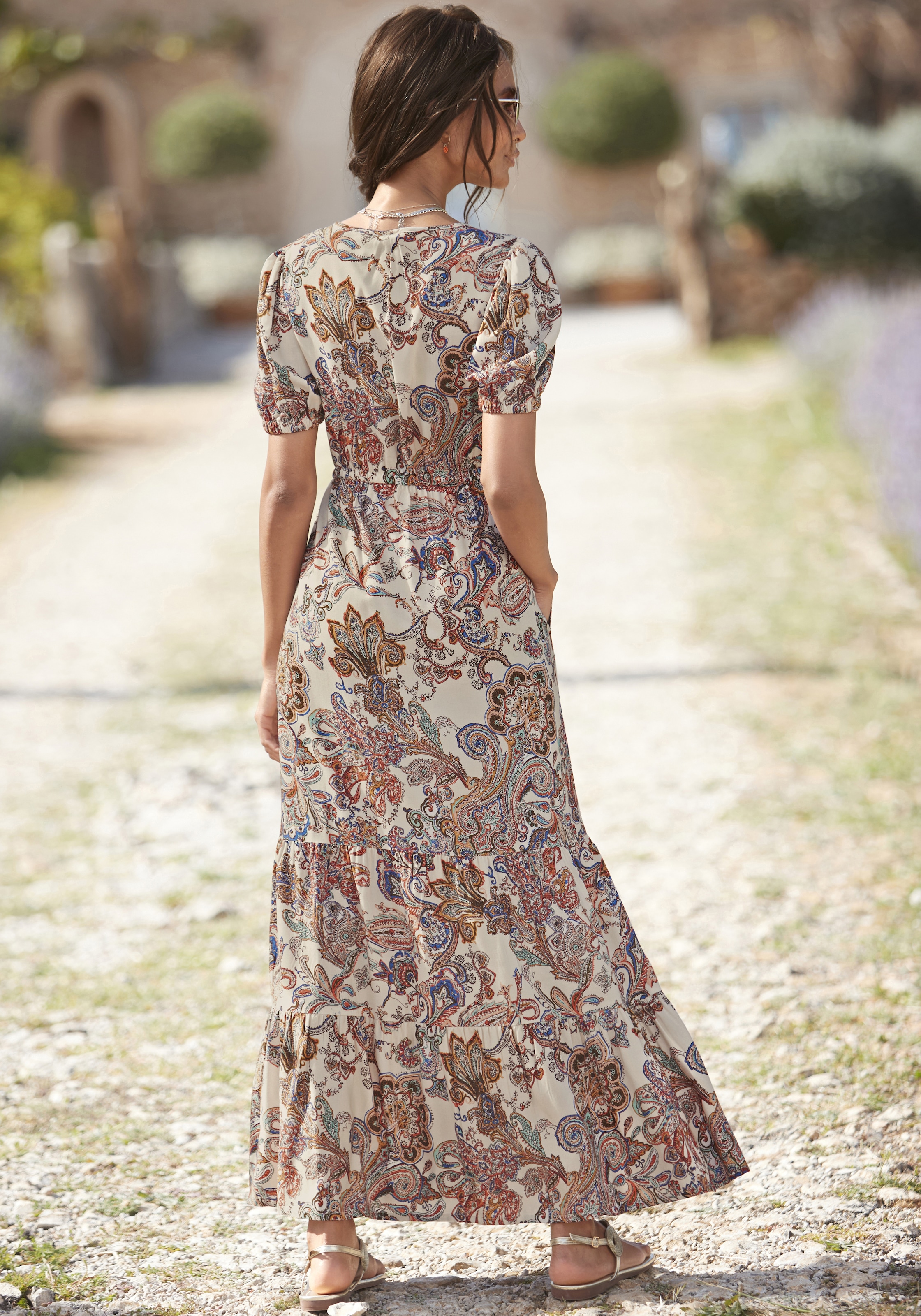 Vivance Maxikleid, aus gewebter Viskose, Paisleyprint, Druckkleid, Volants