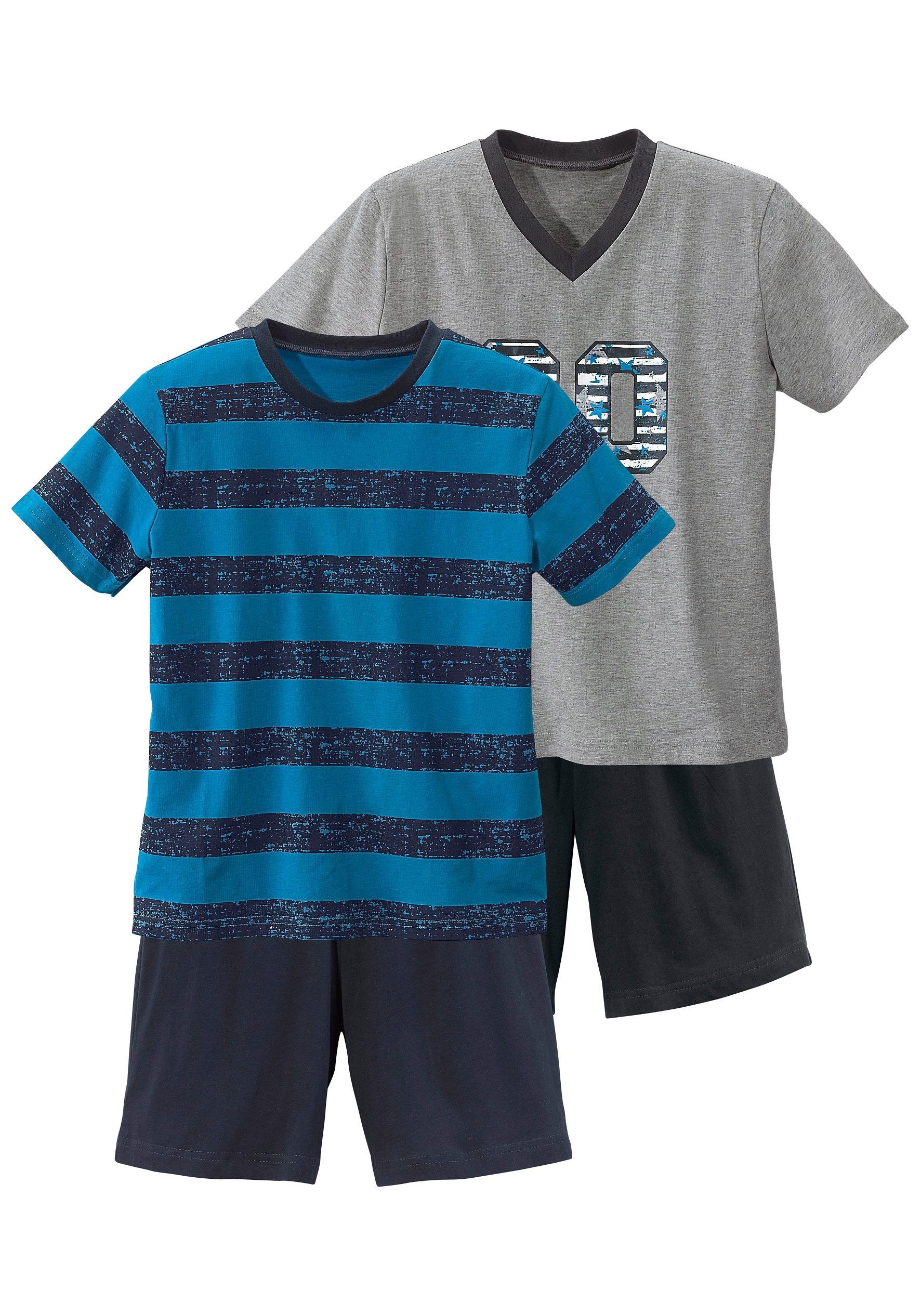 AUTHENTIC LE JOGGER Pyjama 2 Stück, 4 Stk. tlg., mit lässigem Druck und gedruckten Streifen