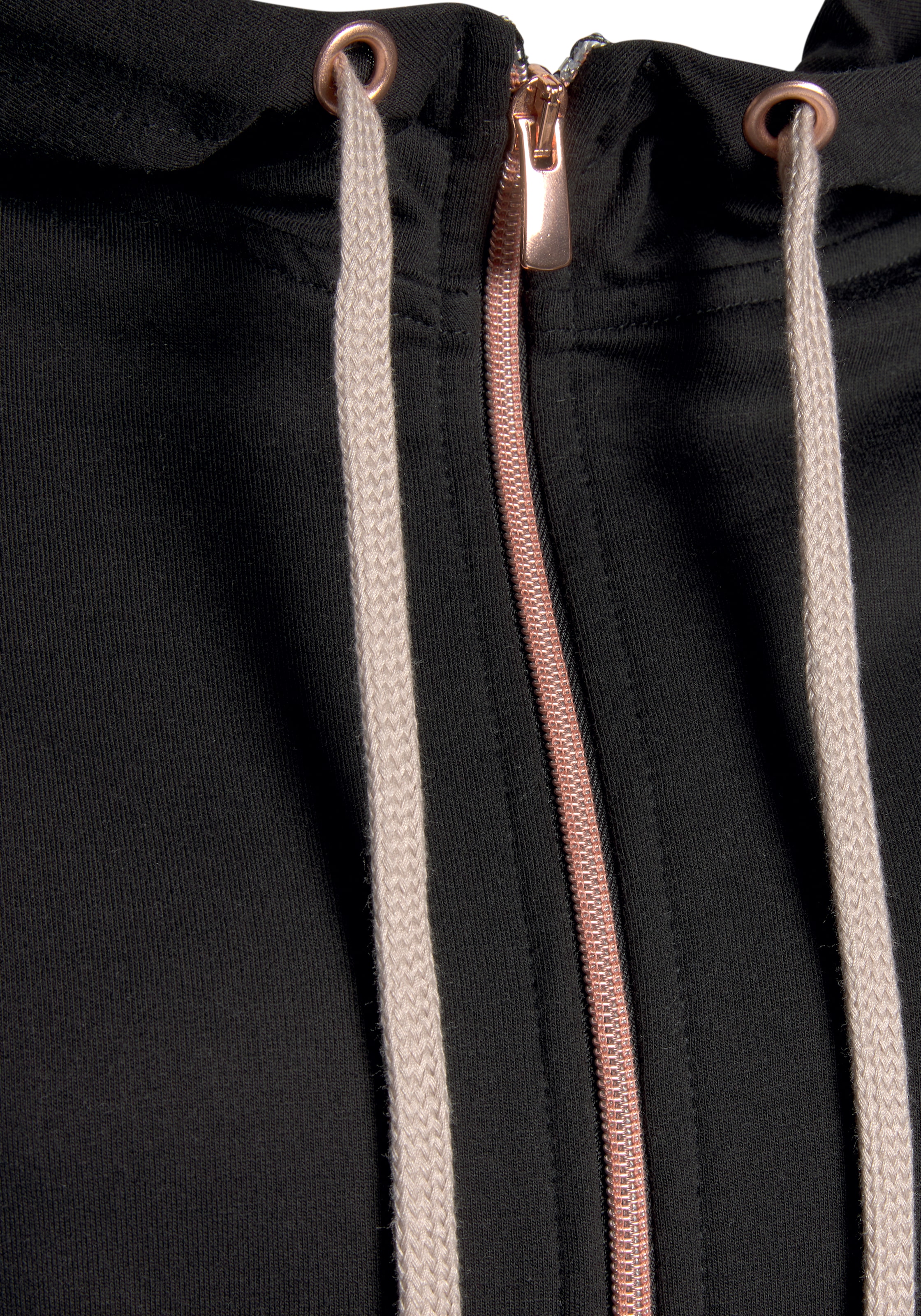 LASCANA Kapuzensweatjacke, Sweatshirtjacke mit Details in Roségold, Loungewear