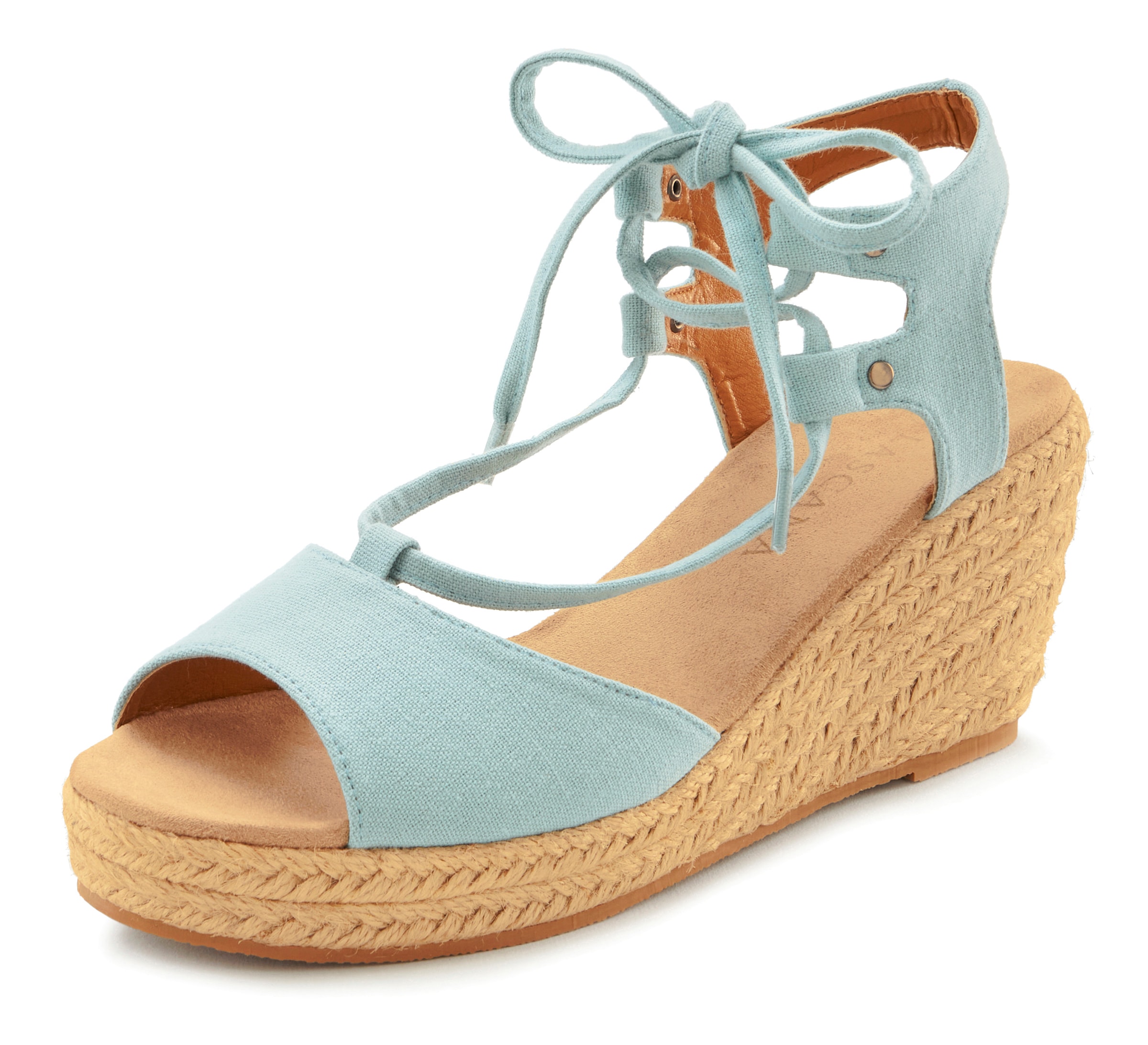 LASCANA Keilsandalette »Sommerschuh«, Sandalette, Sandale mit Keilabsatz, Bast-Optik & Schnürung VEGAN