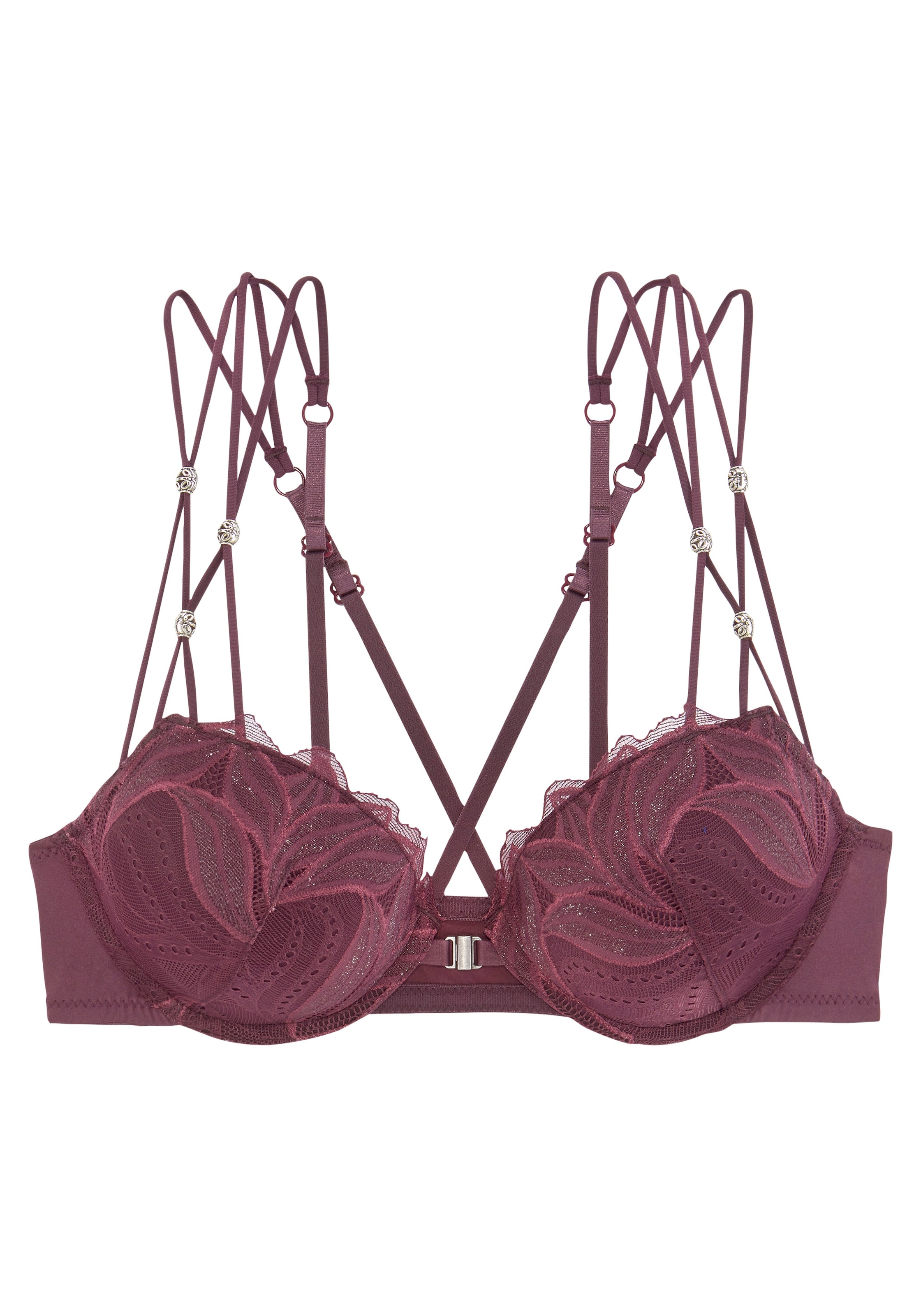 Nuance Push-up-BH, mit Trägern in Bänderoptik und Metallperlen im Antiklook, sexy Dessous