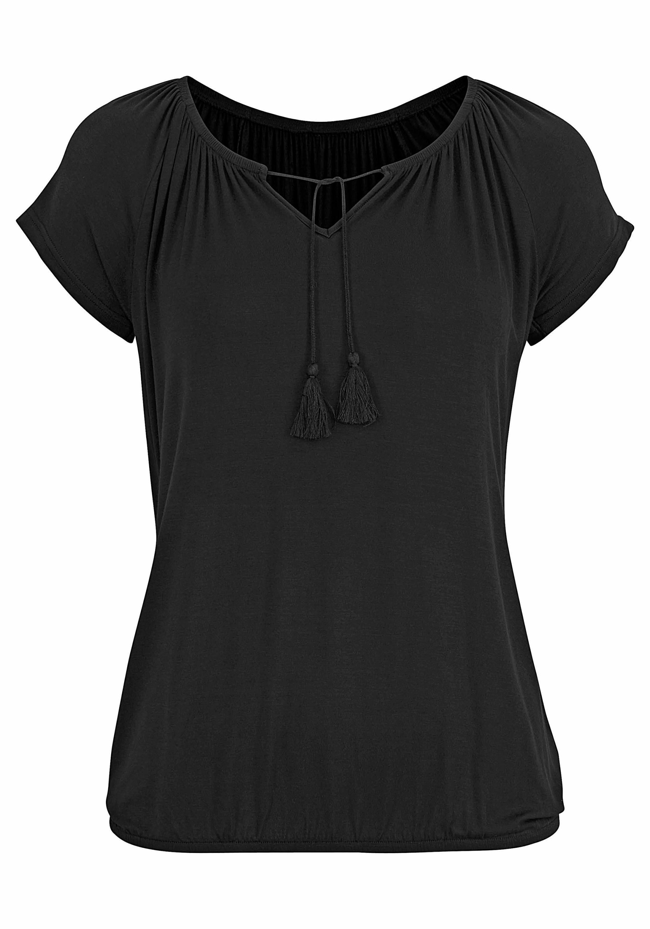 Vivance Kurzarmshirt »mit leicht gerafftem Ausschnitt«, (2er-Pack), aus weichem Viskose-Stretch