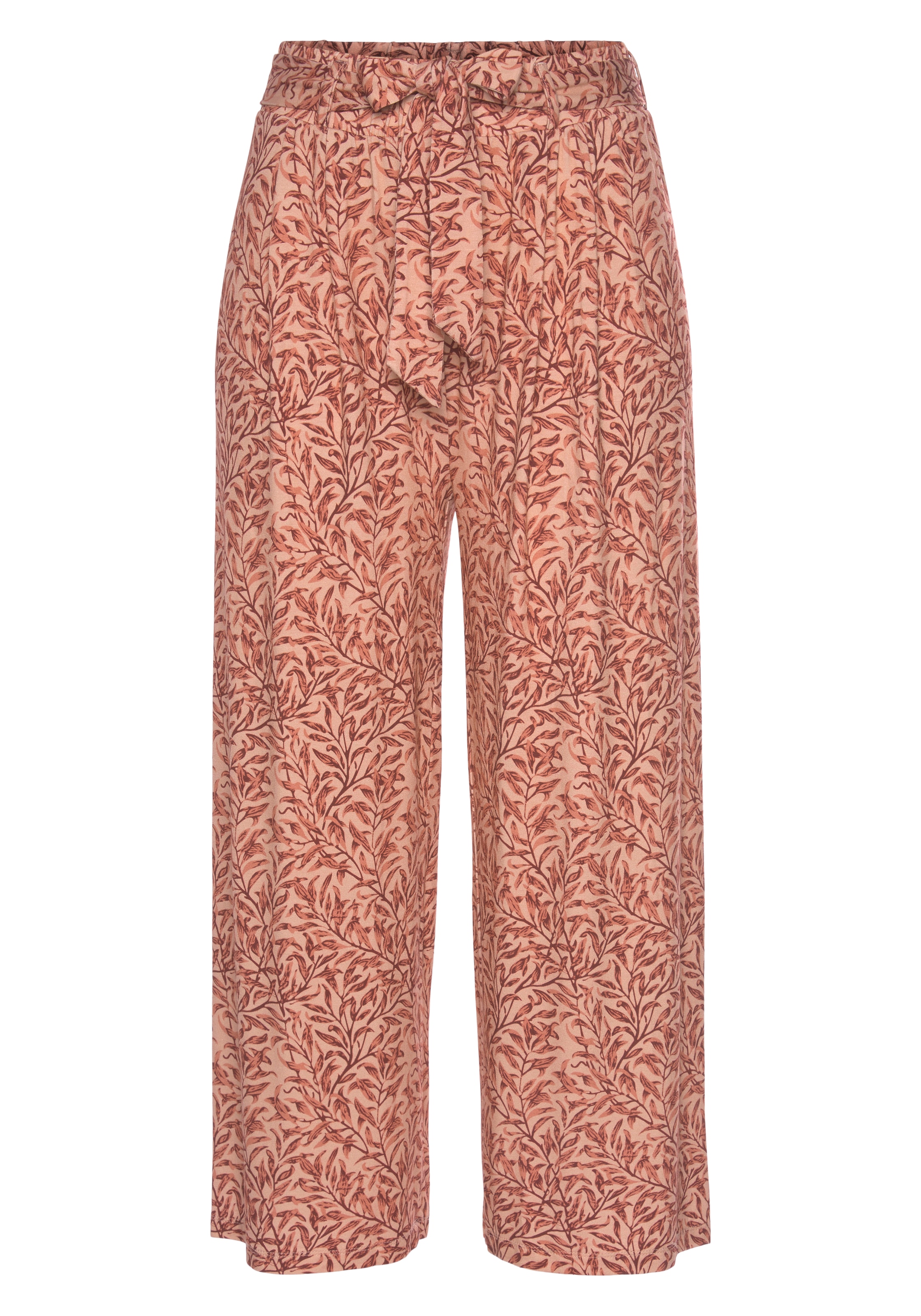 Beachtime Culotte, (mit Bindegürtel), mit Blätterdruck und Bindeband, luftig-leichte Sommerhose