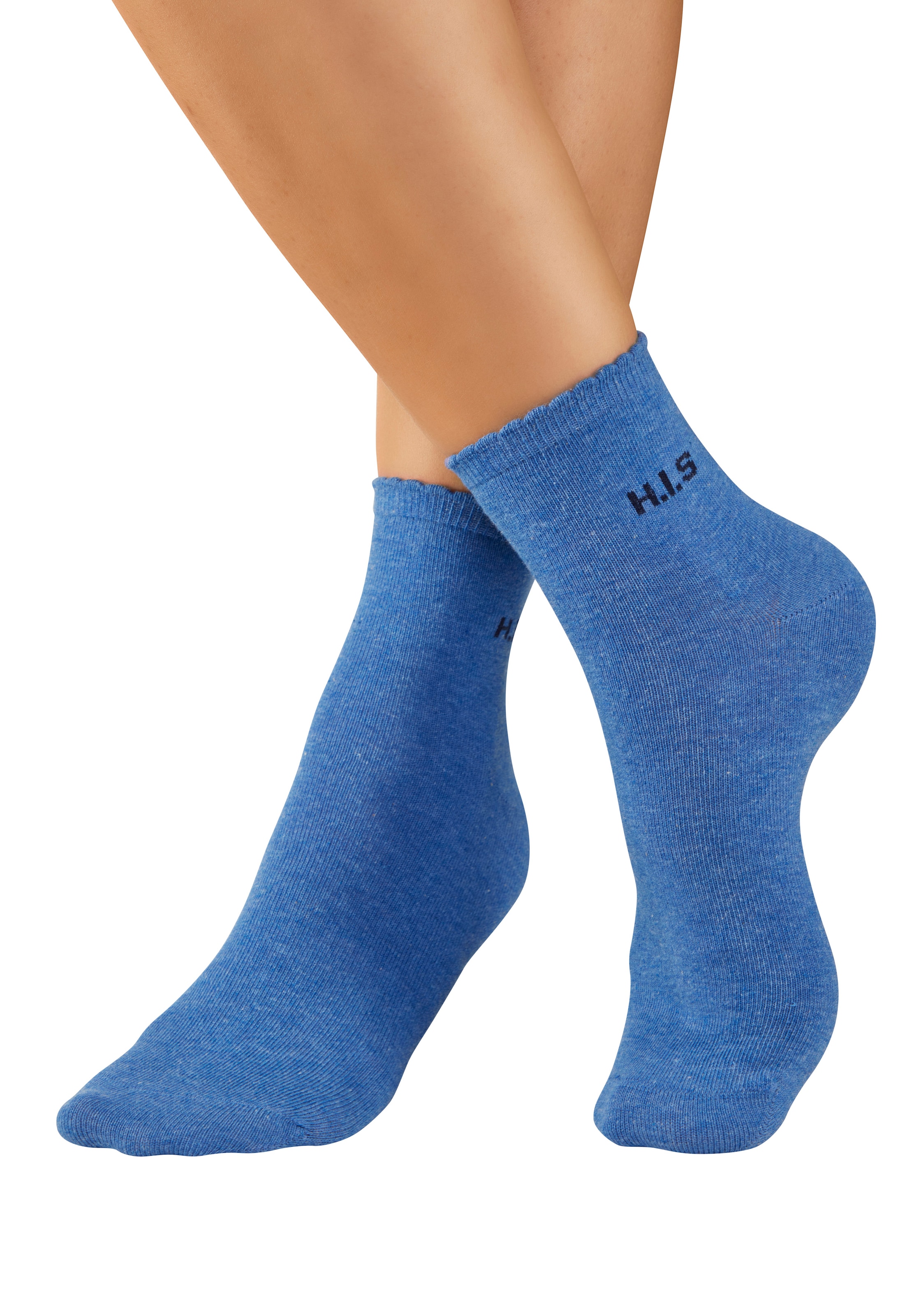 H.I.S Kurzsocken »Damen uni und meliert für die ganze Woche« Packung, 7 Paar tlg. mit gewelltem Bündchen
